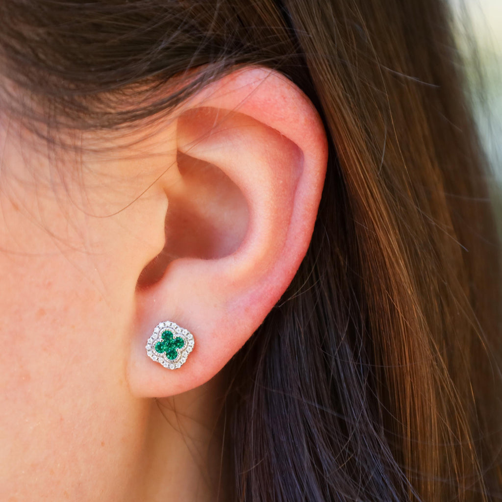 Emerald Clover Earrings in Sterling Silver