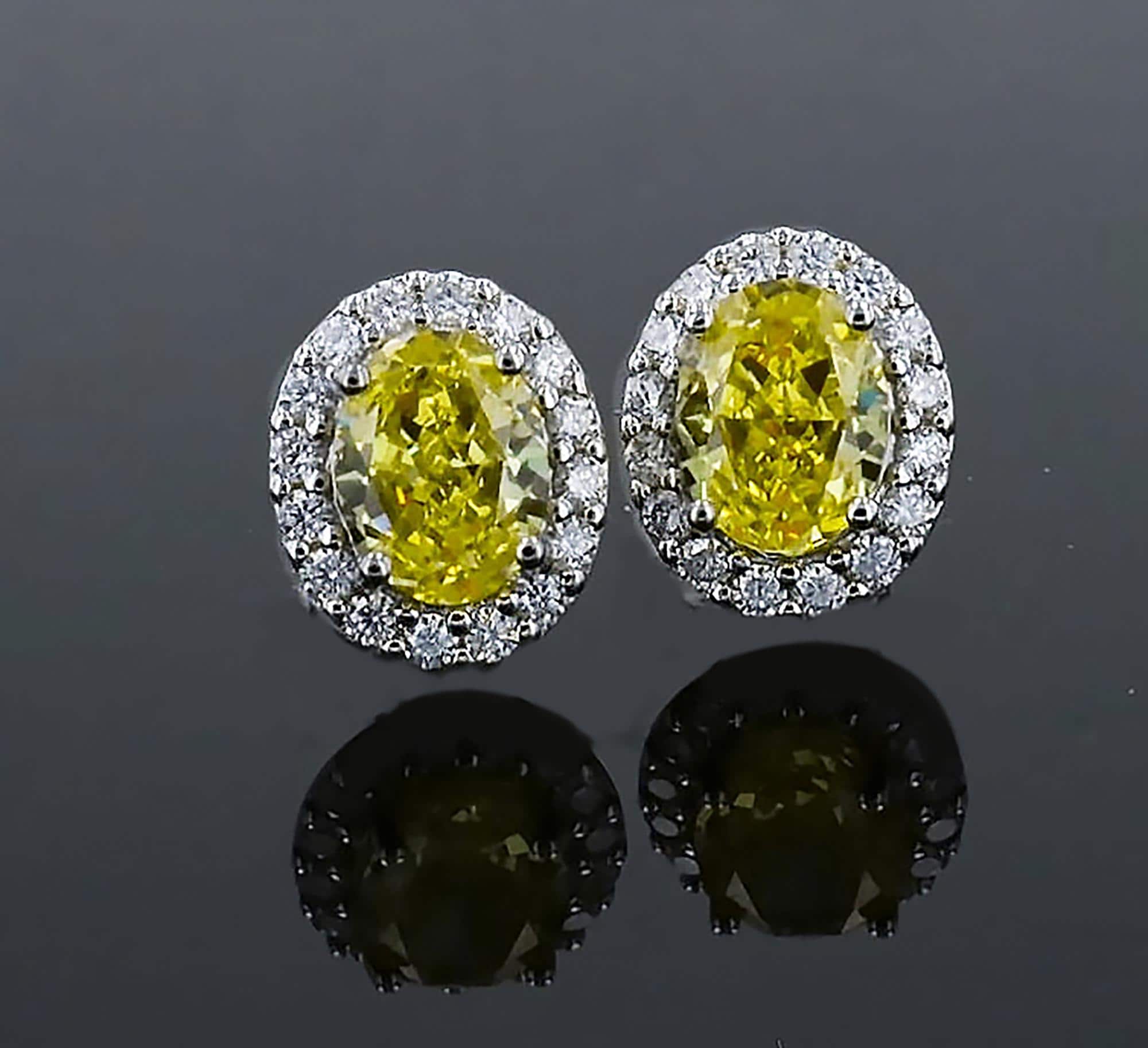 Lab Grown Yellow Simulated Diamond Halo Studs in Sterling Silver
