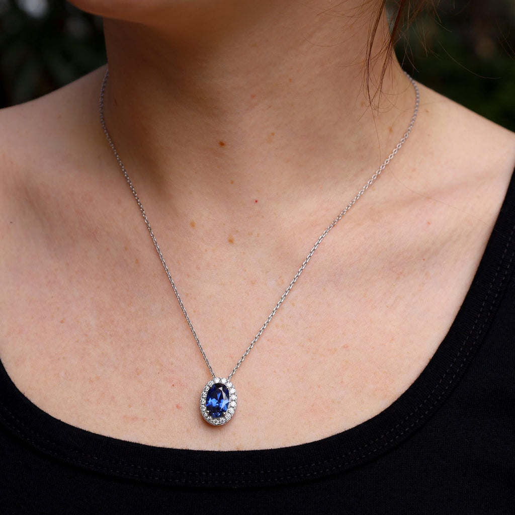 Blue Sapphire Slider Necklace in Sterling Silver
