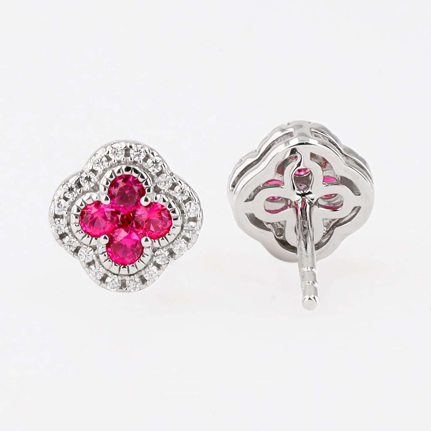 Ruby Clover Earrings in Sterling Silver