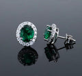 Lab Grown Emerald Halo Studs in Sterling Silver