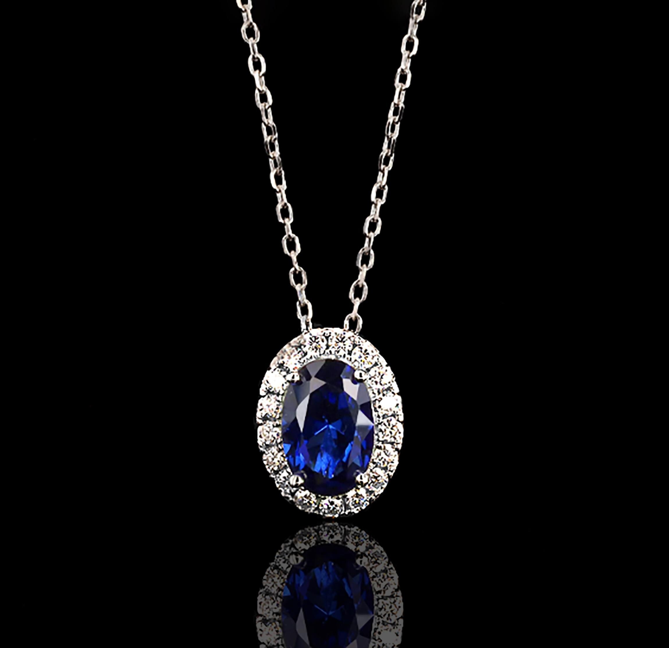 Blue Sapphire Slider Necklace in Sterling Silver
