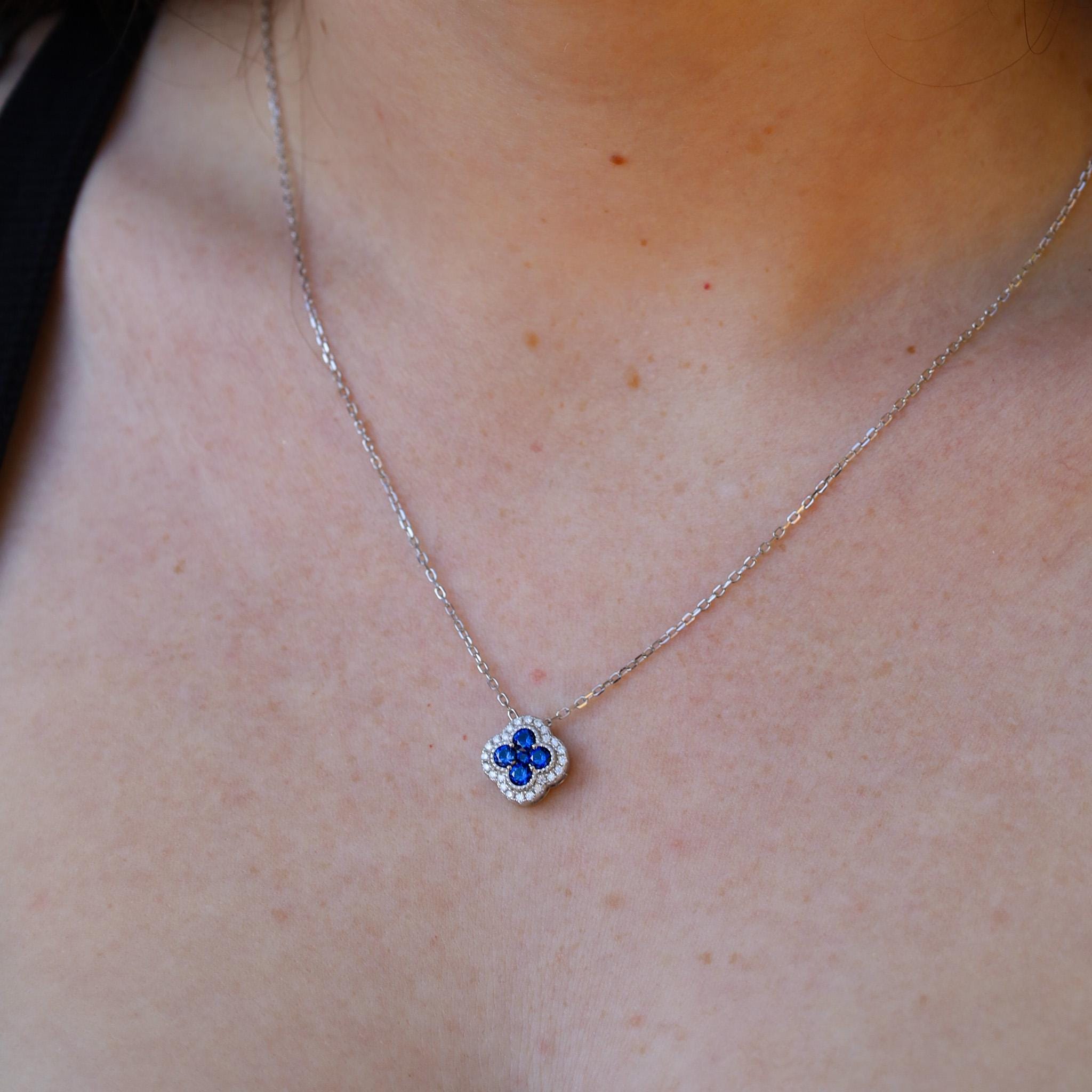 Sapphire Clover Necklace in Sterling Silver