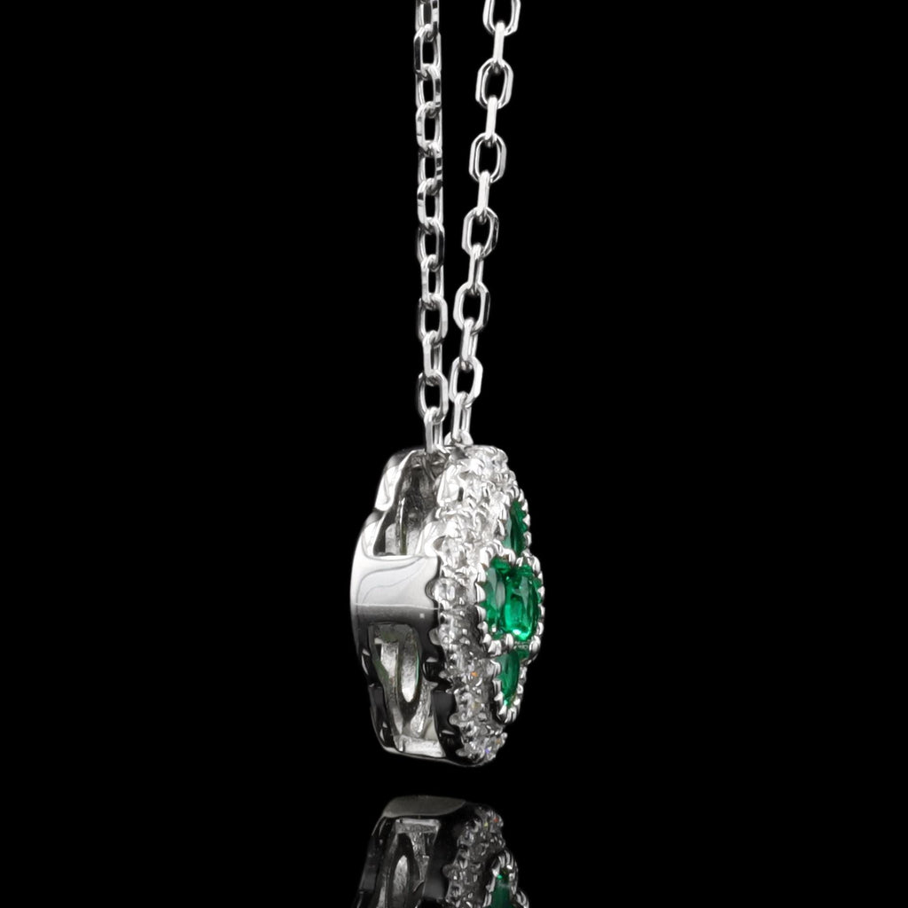 Emerald Clover Necklace in Sterling Silver