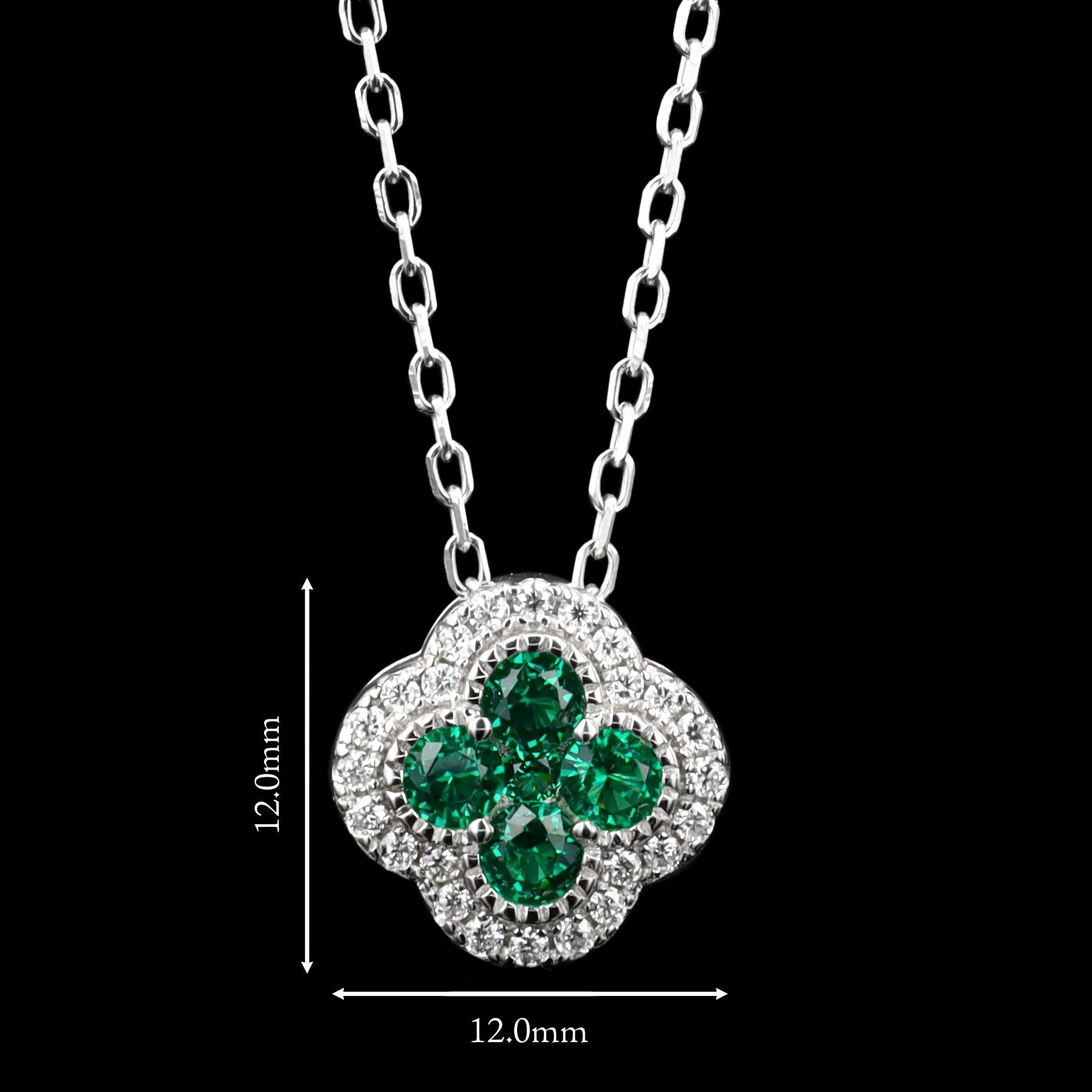 Emerald Clover Necklace in Sterling Silver
