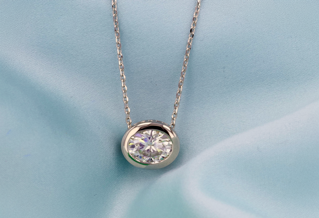 Oval Bezel Slider Pendant in Sterling Silver