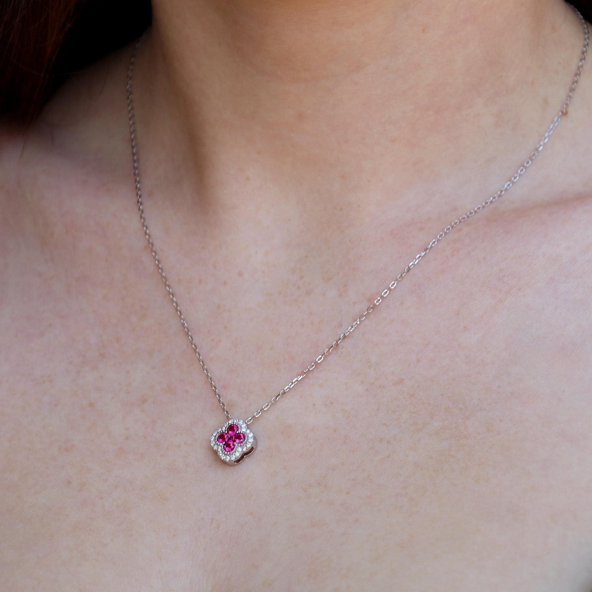 Ruby Clover Necklace in Sterling Silver