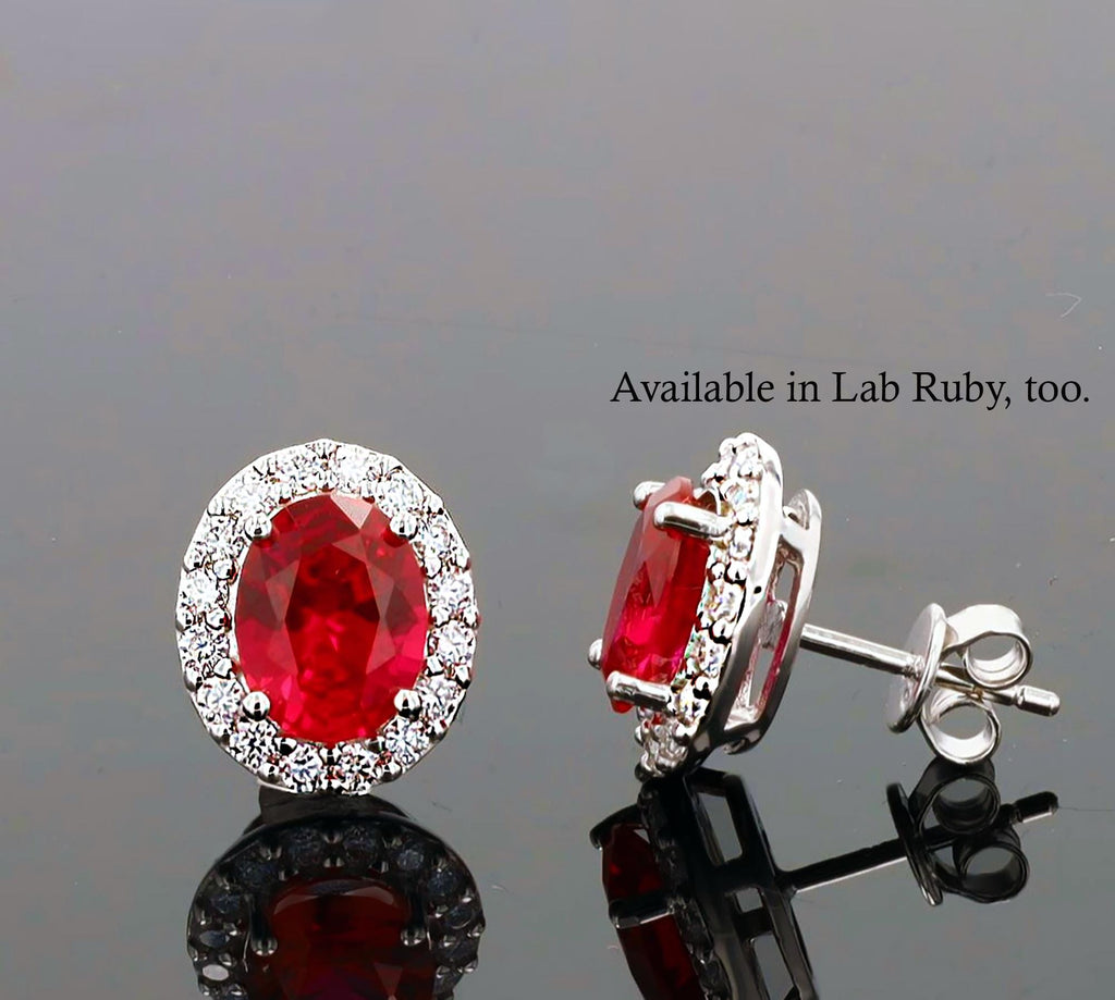 Lab Grown Ruby Halo Studs in Sterling Silver
