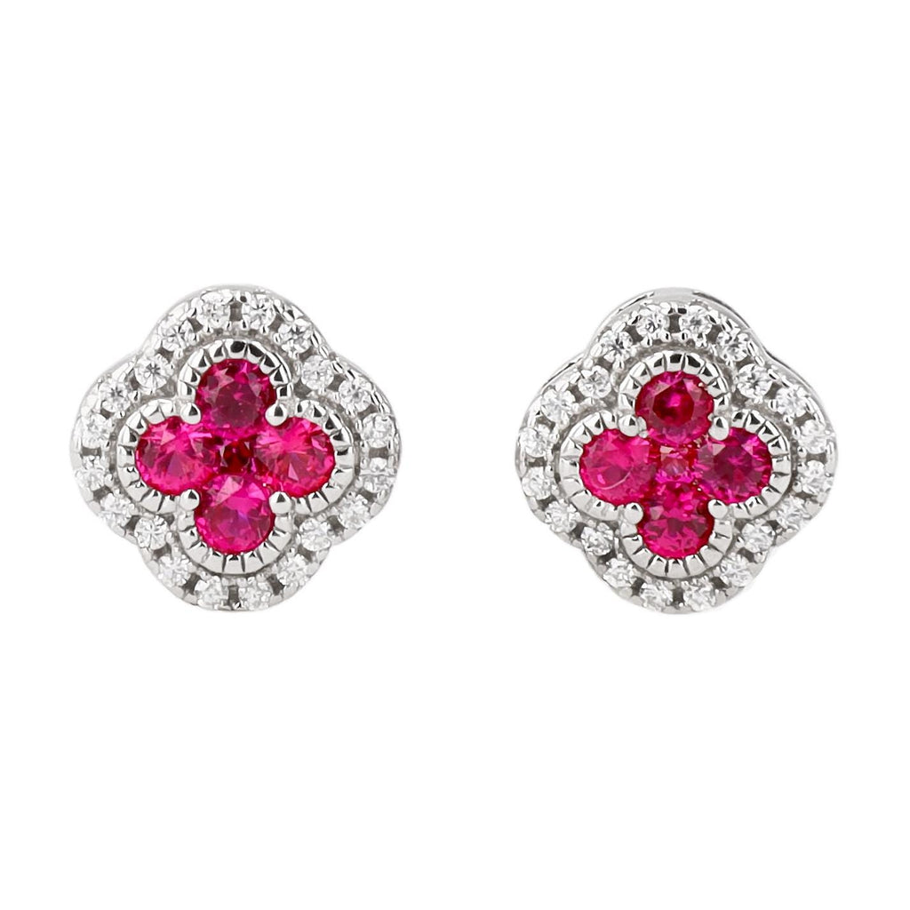 Ruby Clover Earrings in Sterling Silver
