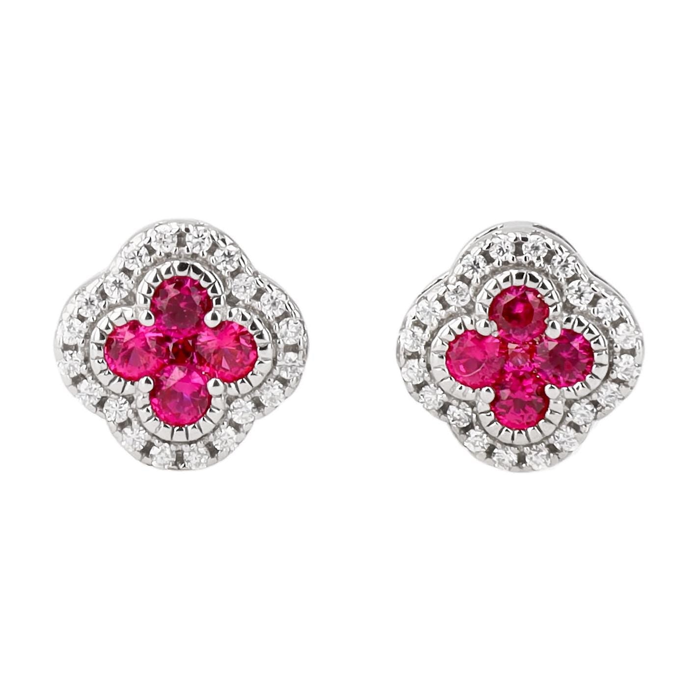 Ruby Clover Earrings in Sterling Silver
