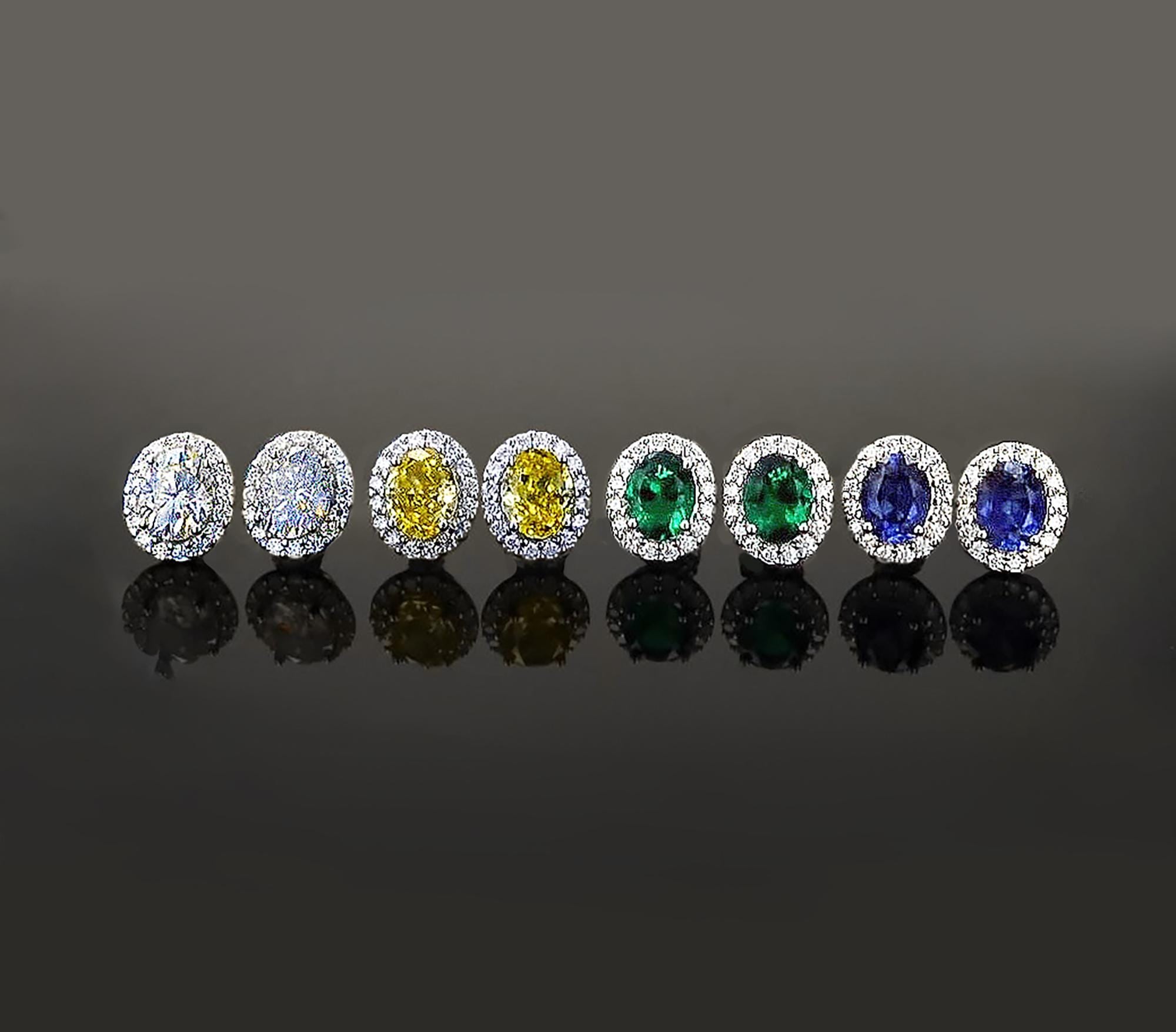 Lab Grown Emerald Halo Studs in Sterling Silver
