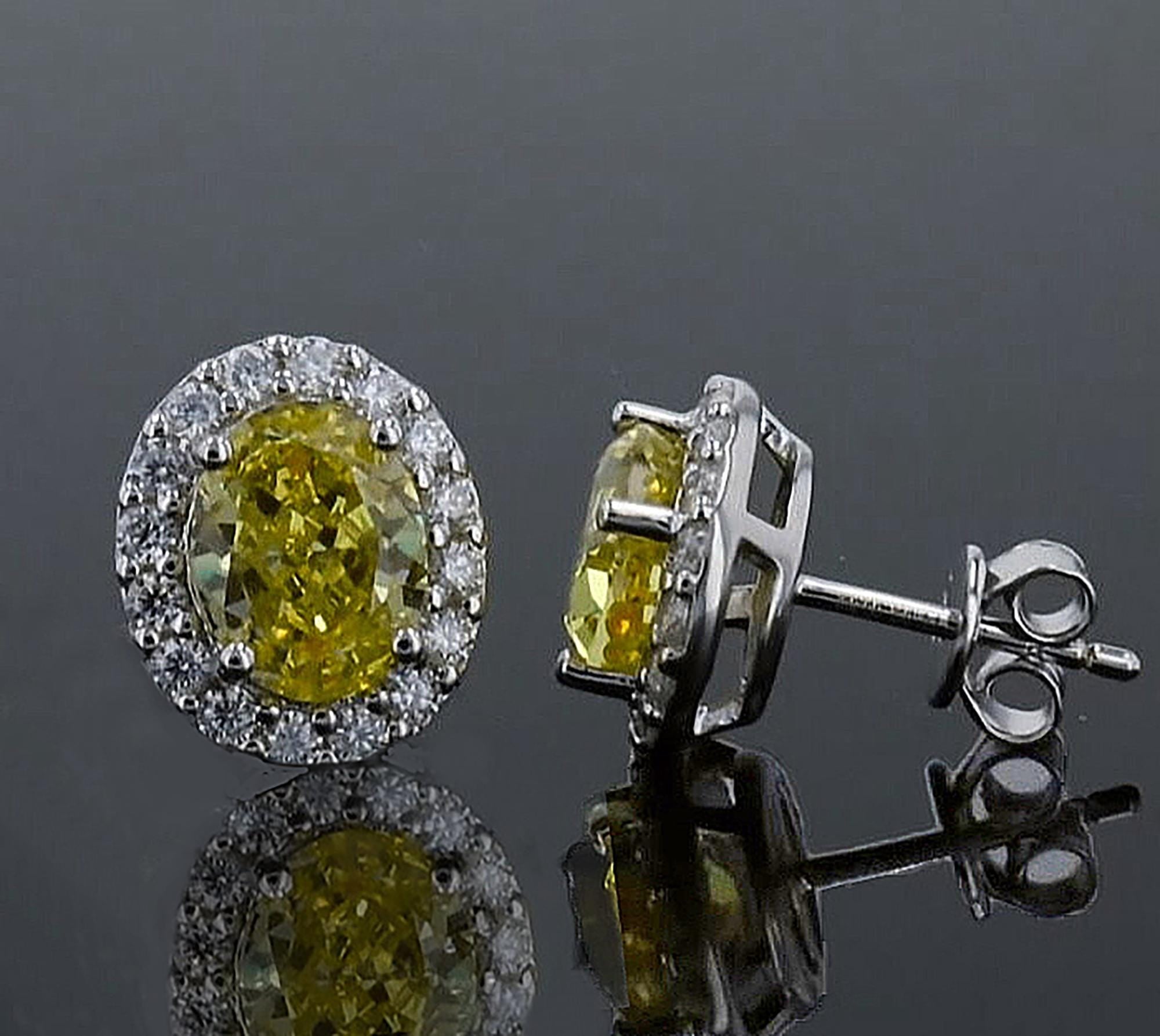 Lab Grown Yellow Simulated Diamond Halo Studs in Sterling Silver