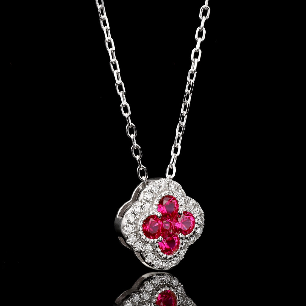 Ruby Clover Necklace in Sterling Silver