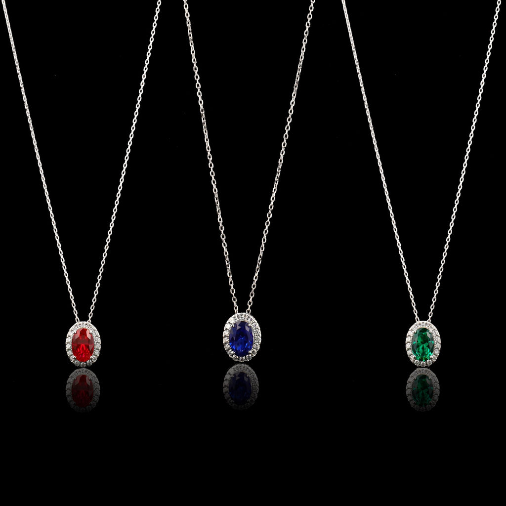 Blue Sapphire Slider Necklace in Sterling Silver