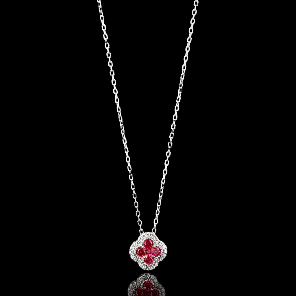 Ruby Clover Necklace in Sterling Silver