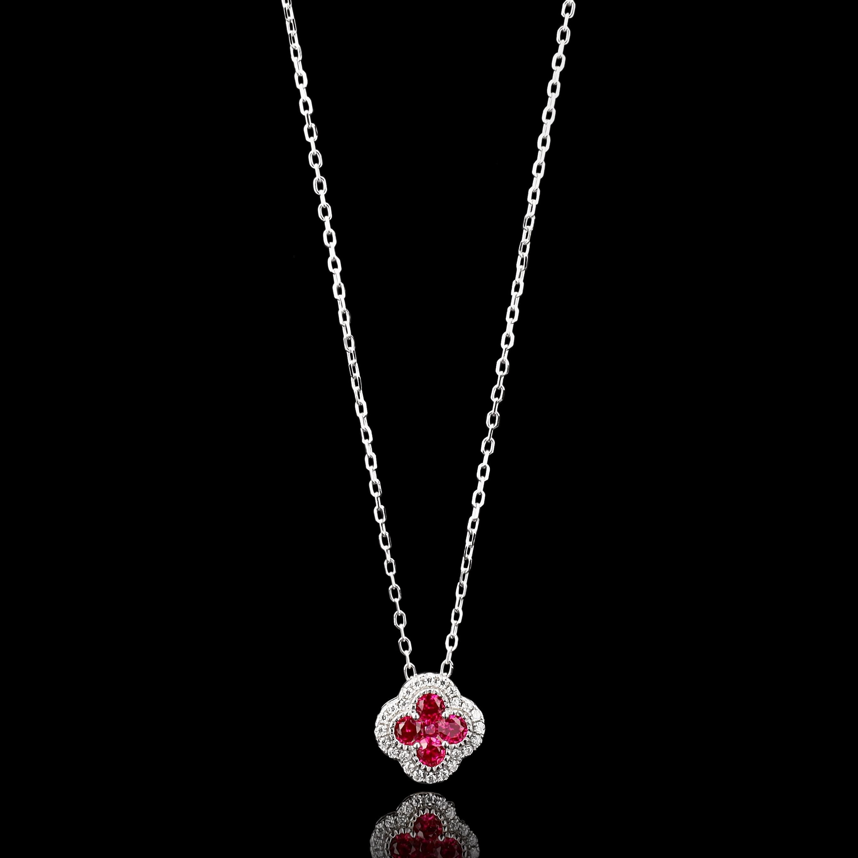 Ruby Clover Necklace in Sterling Silver