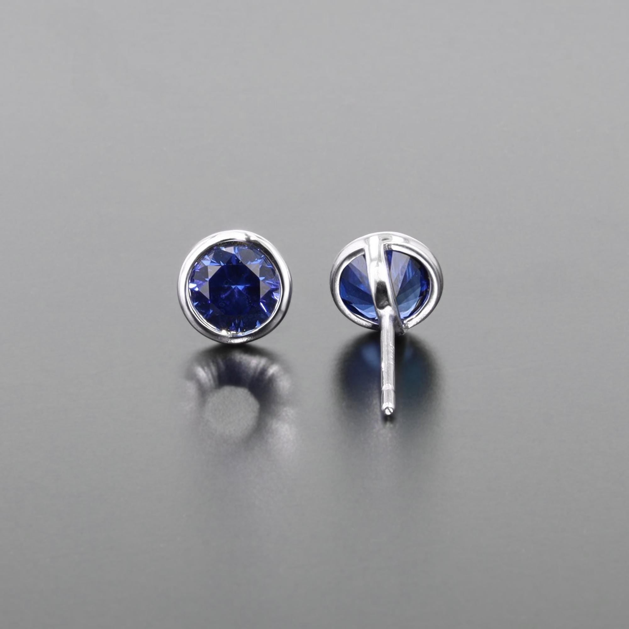 Lab-Grown Sapphire Bezel Set Studs in Sterling Silver