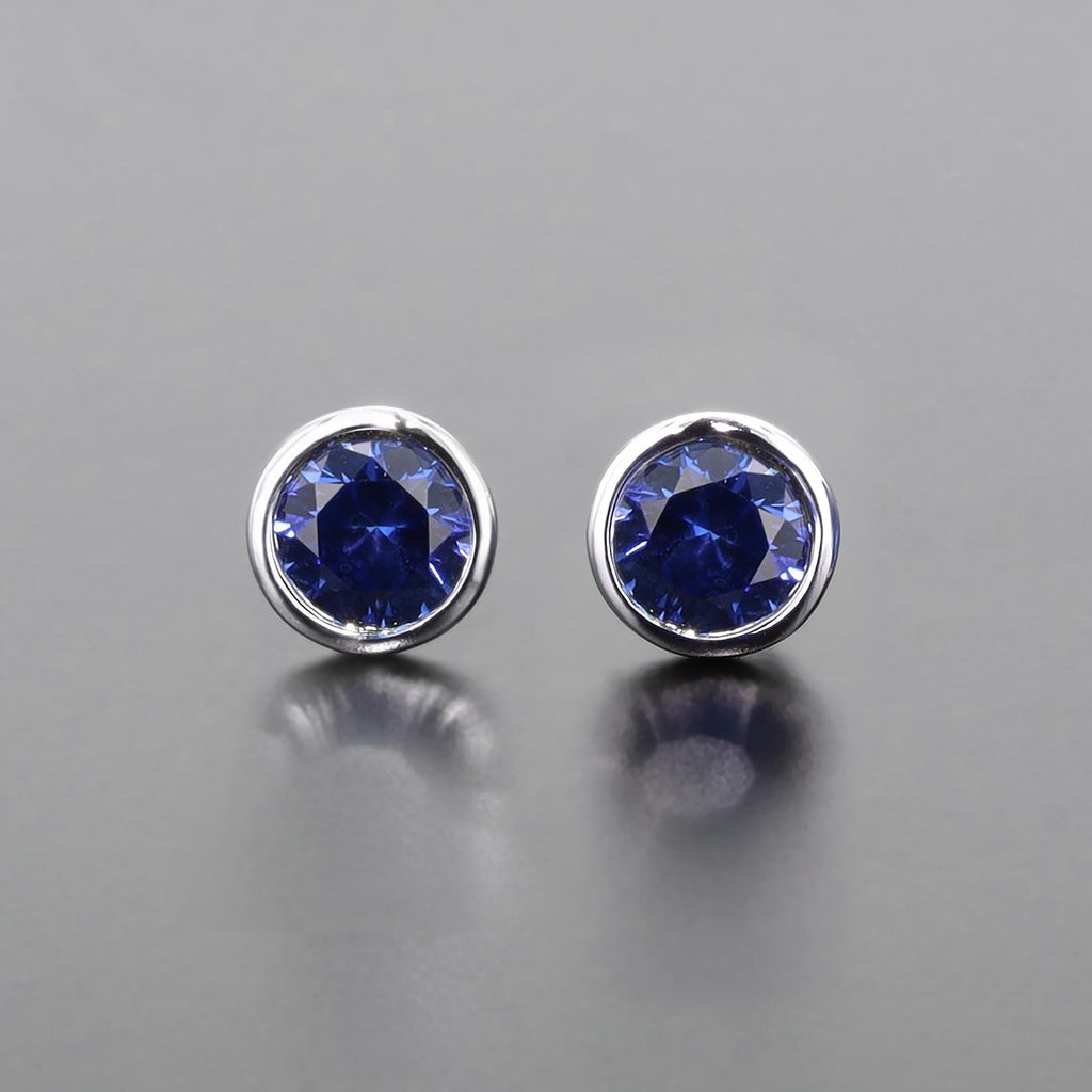 Lab-Grown Sapphire Bezel Set Studs in Sterling Silver
