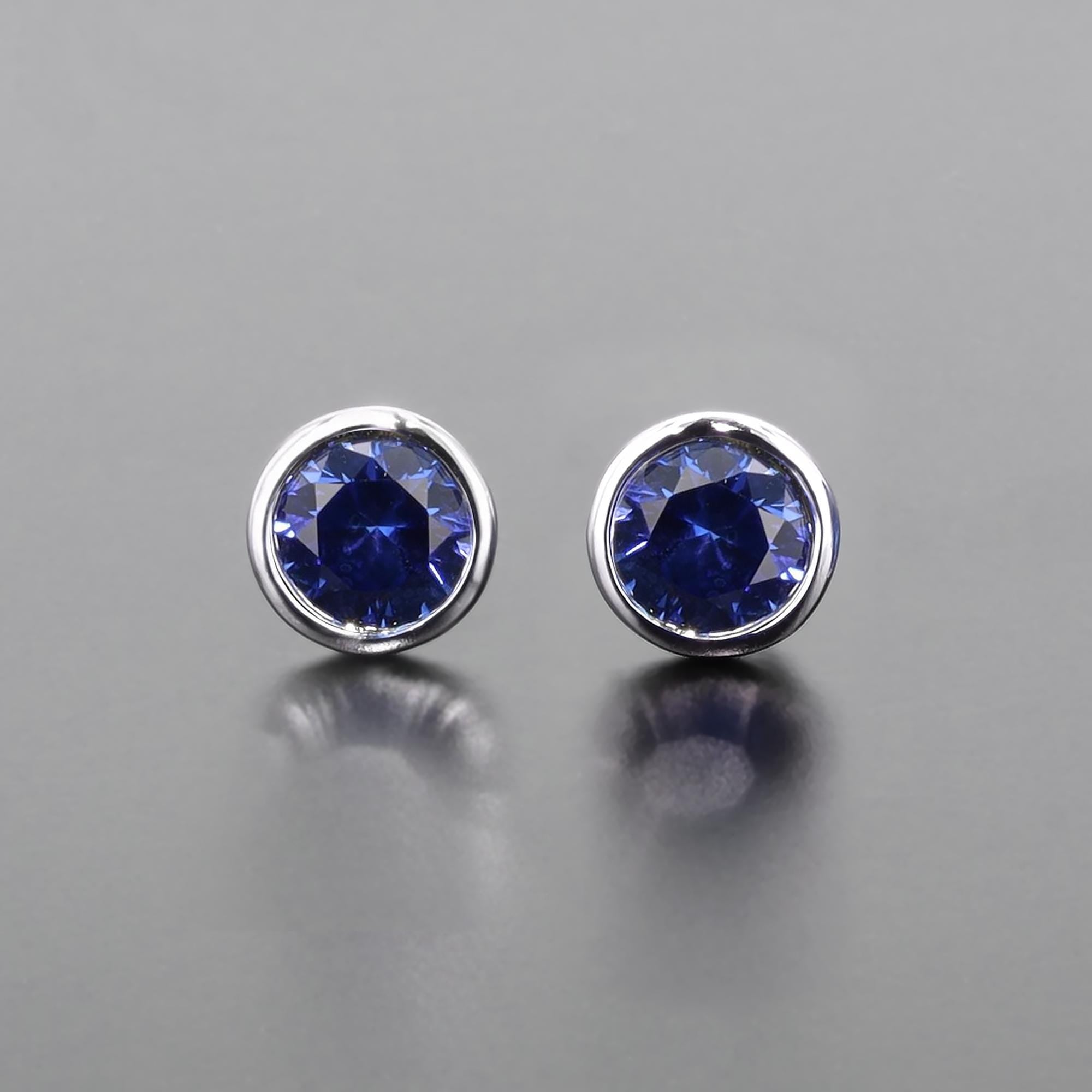 Lab-Grown Sapphire Bezel Set Studs in Sterling Silver
