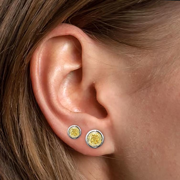 Lab-Grown Simulated Diamond Bezel Set Studs in Sterling Silver