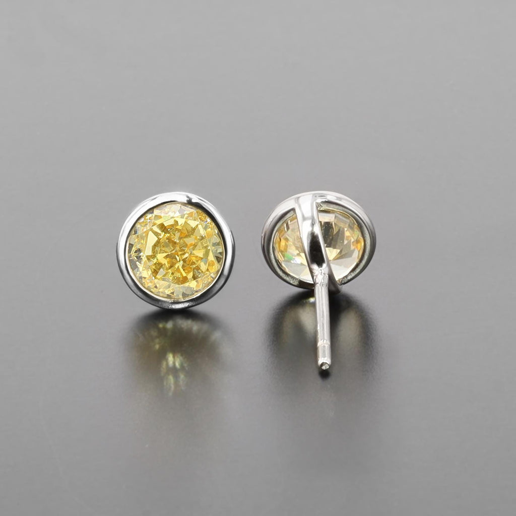 Lab-Grown Simulated Diamond Bezel Set Studs in Sterling Silver