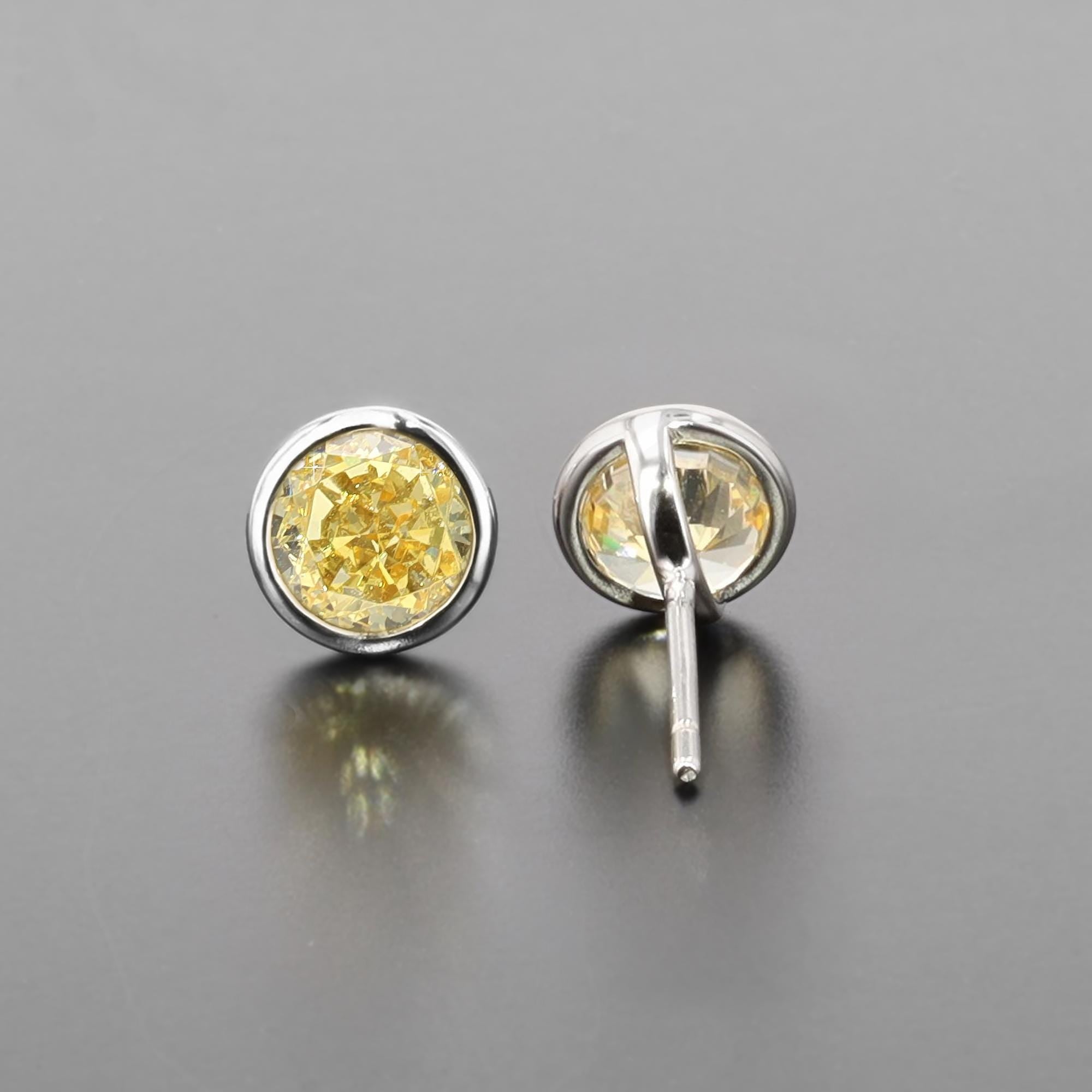 Lab-Grown Simulated Diamond Bezel Set Studs in Sterling Silver