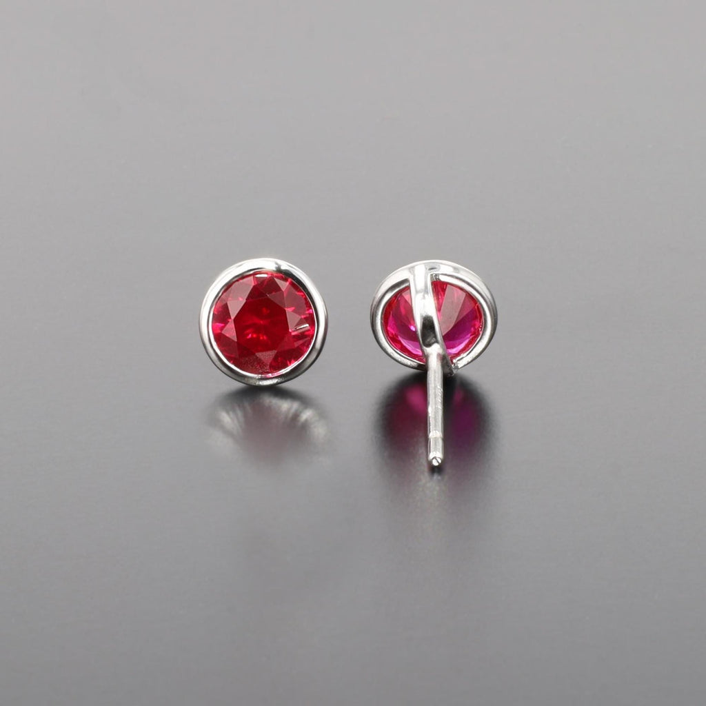 Lab-Grown Ruby Bezel Set Studs in Sterling Silver