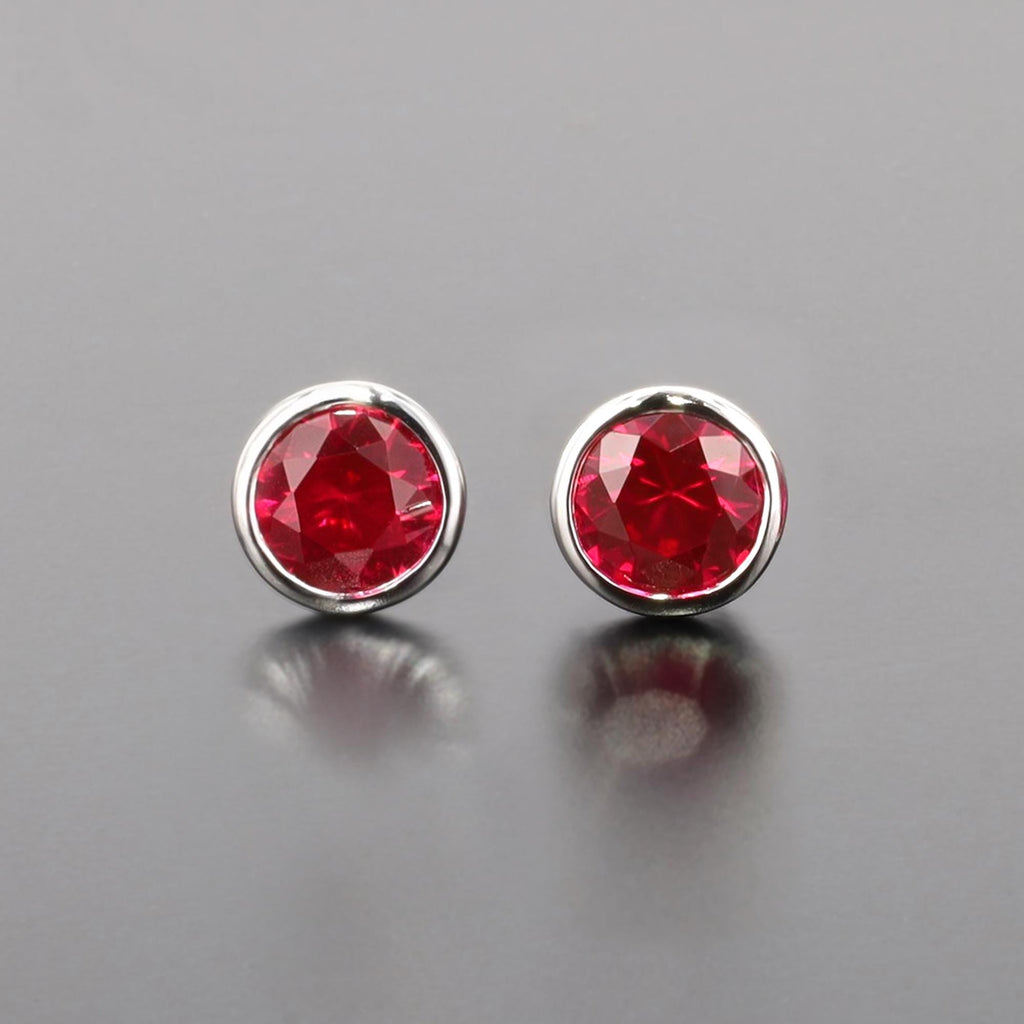 Lab-Grown Ruby Bezel Set Studs in Sterling Silver