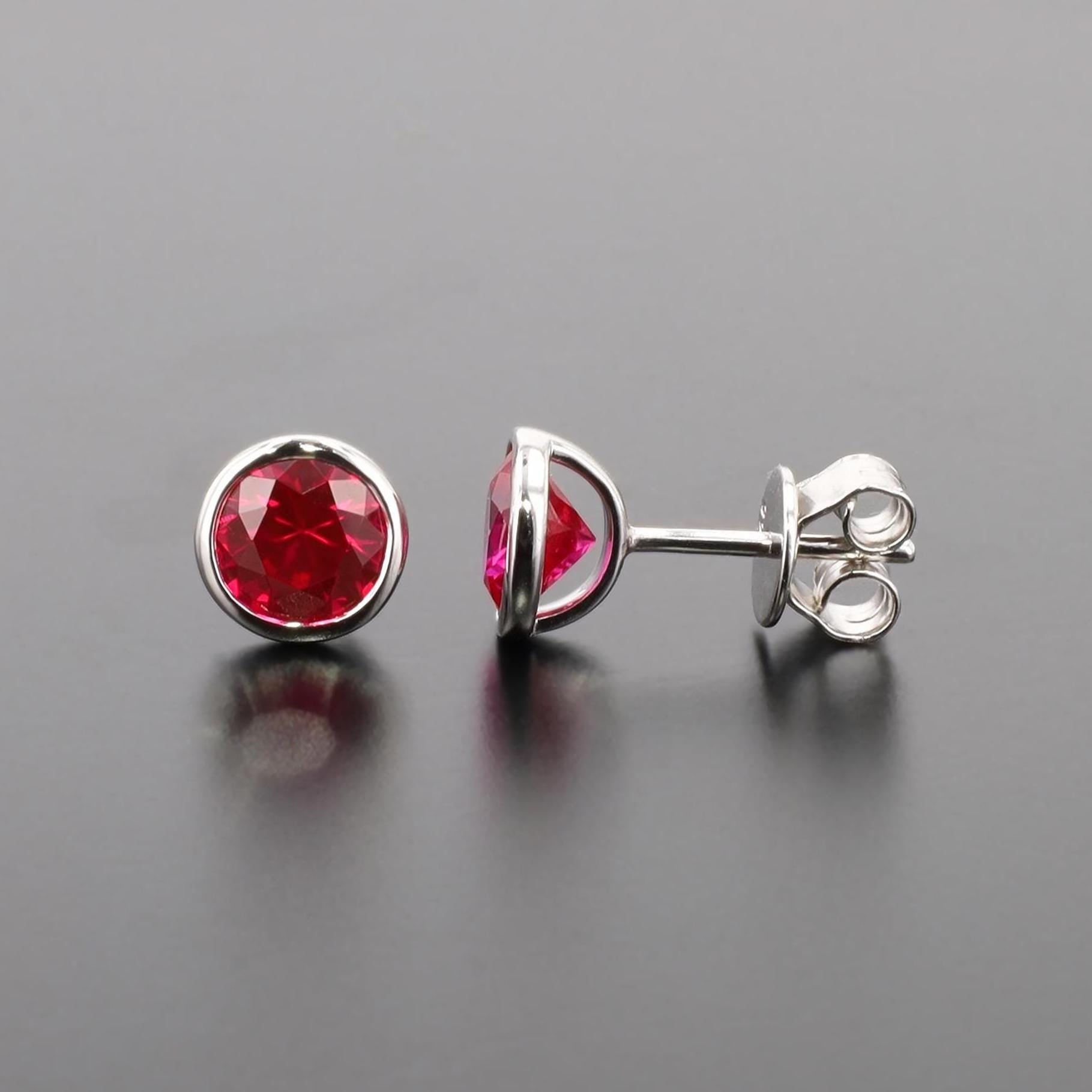 Lab-Grown Ruby Bezel Set Studs in Sterling Silver