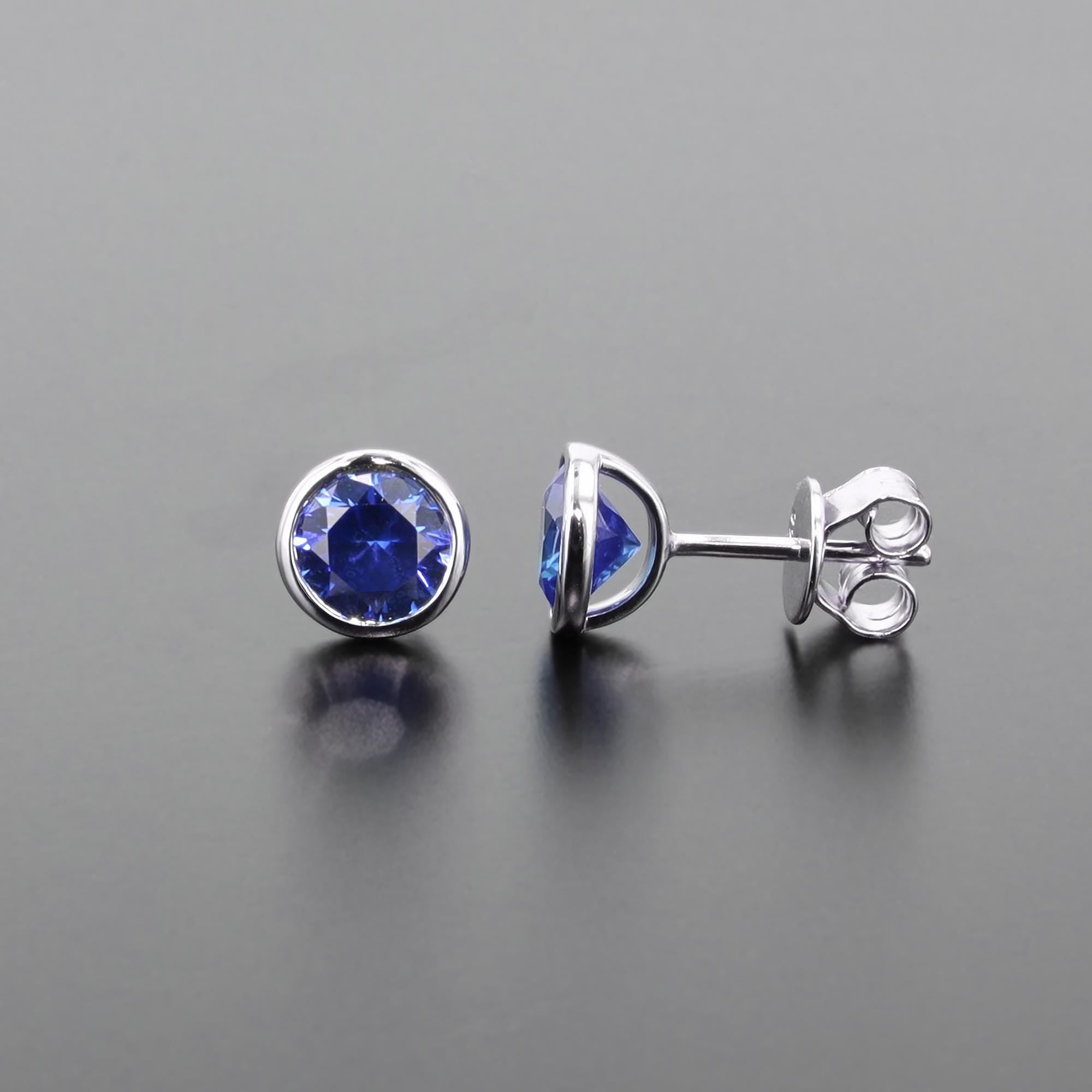 Lab-Grown Sapphire Bezel Set Studs in Sterling Silver