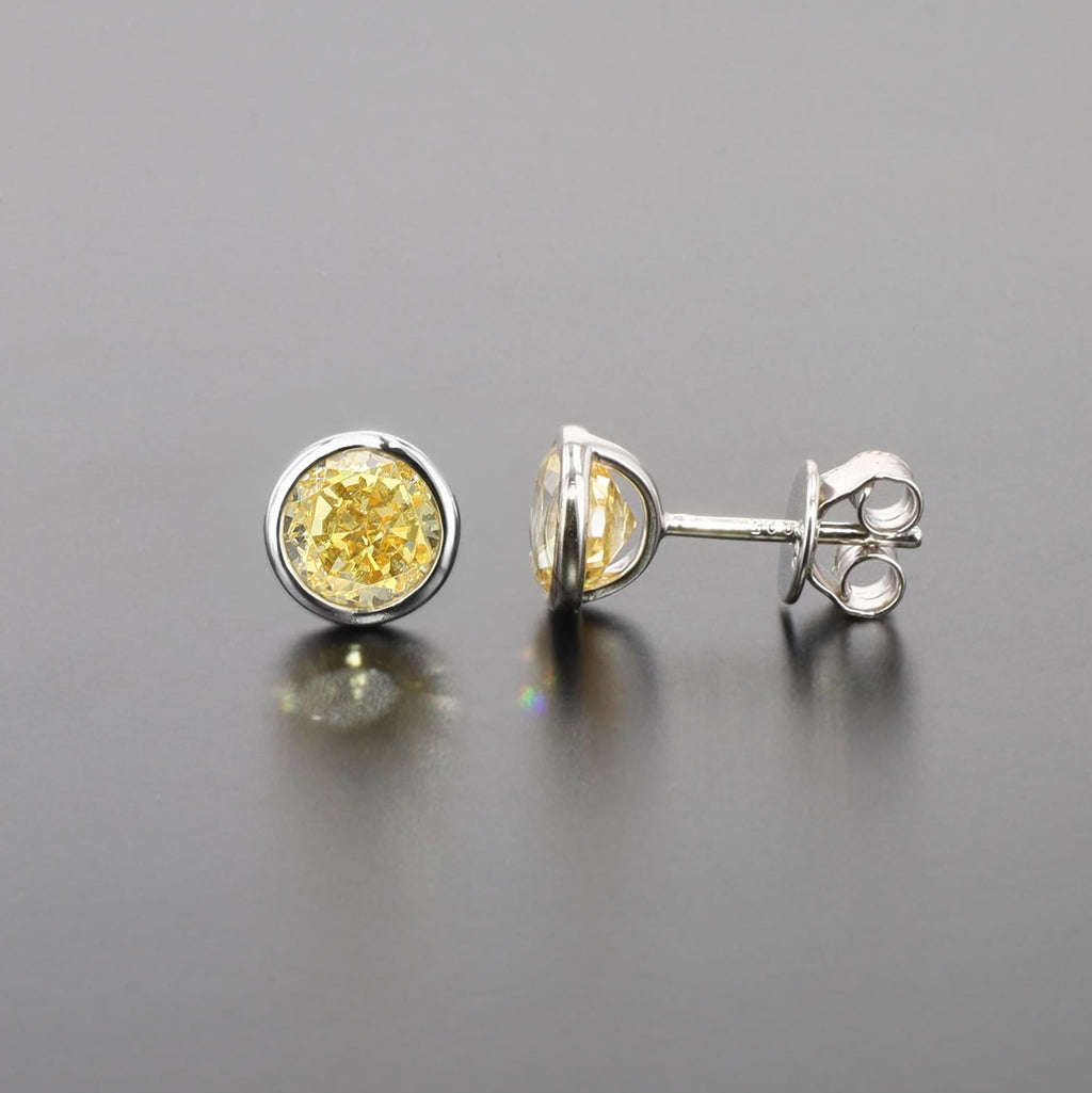 Lab-Grown Simulated Diamond Bezel Set Studs in Sterling Silver