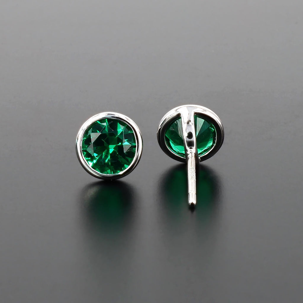 Lab-Grown Emerald Nano Crystal Bezel Set Studs in Sterling Silver