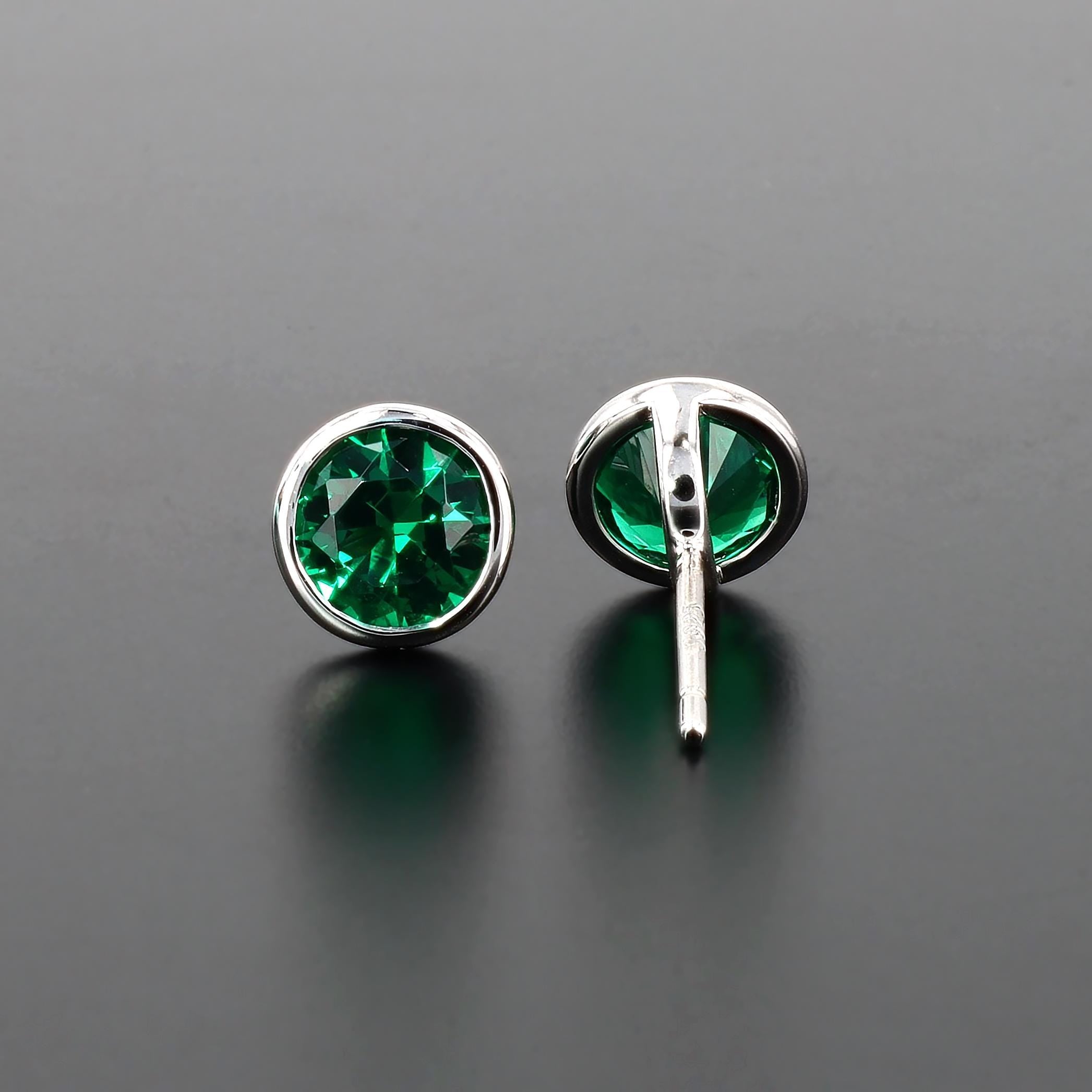 Lab-Grown Emerald Nano Crystal Bezel Set Studs in Sterling Silver