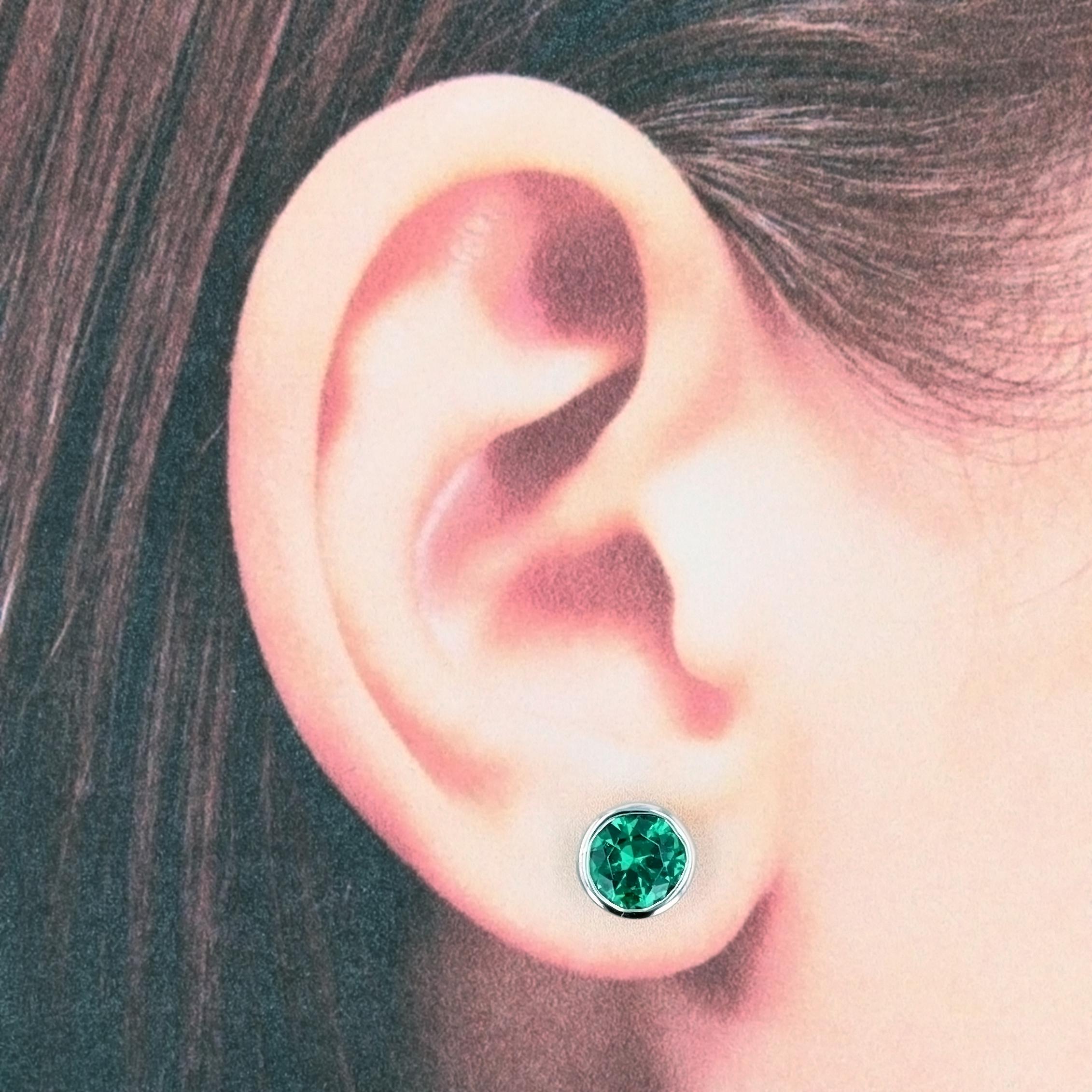 Lab-Grown Emerald Nano Crystal Bezel Set Studs in Sterling Silver