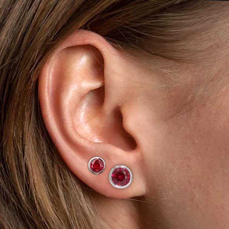 Lab-Grown Ruby Bezel Set Studs in Sterling Silver