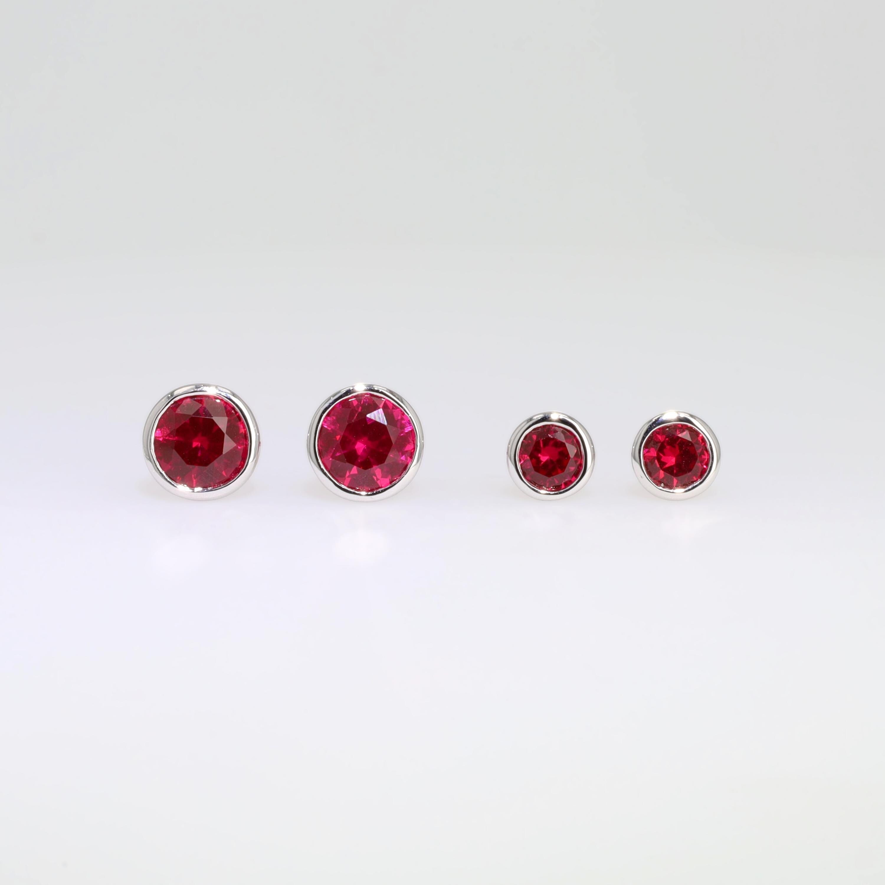 Lab-Grown Ruby Bezel Set Studs in Sterling Silver