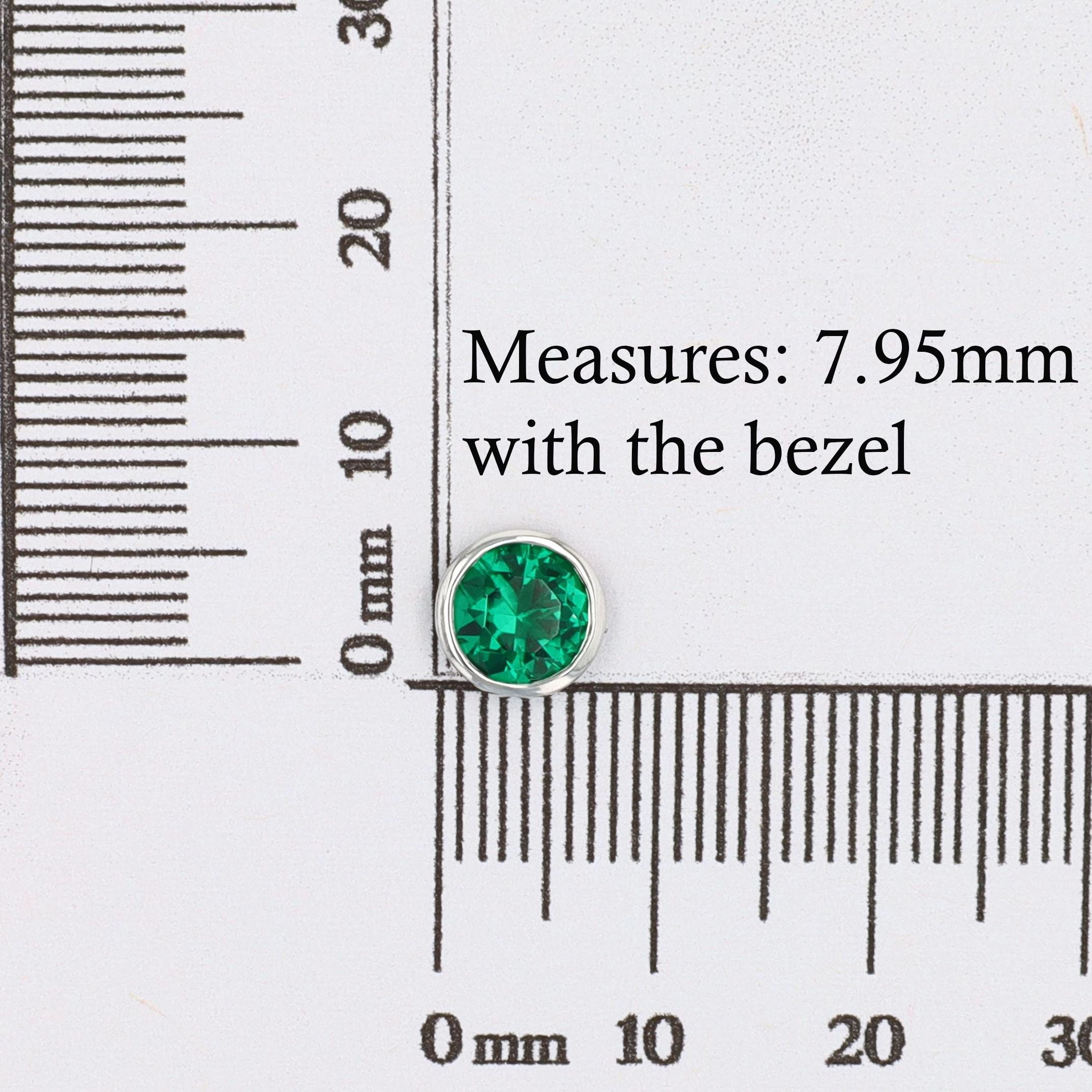 Lab-Grown Emerald Nano Crystal Bezel Set Studs in Sterling Silver