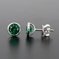 Lab-Grown Emerald Nano Crystal Bezel Set Studs in Sterling Silver