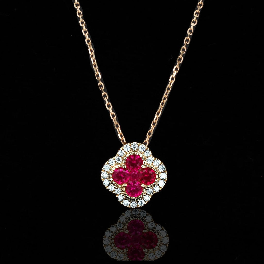 Ruby Clover Necklace in 14kt Gold