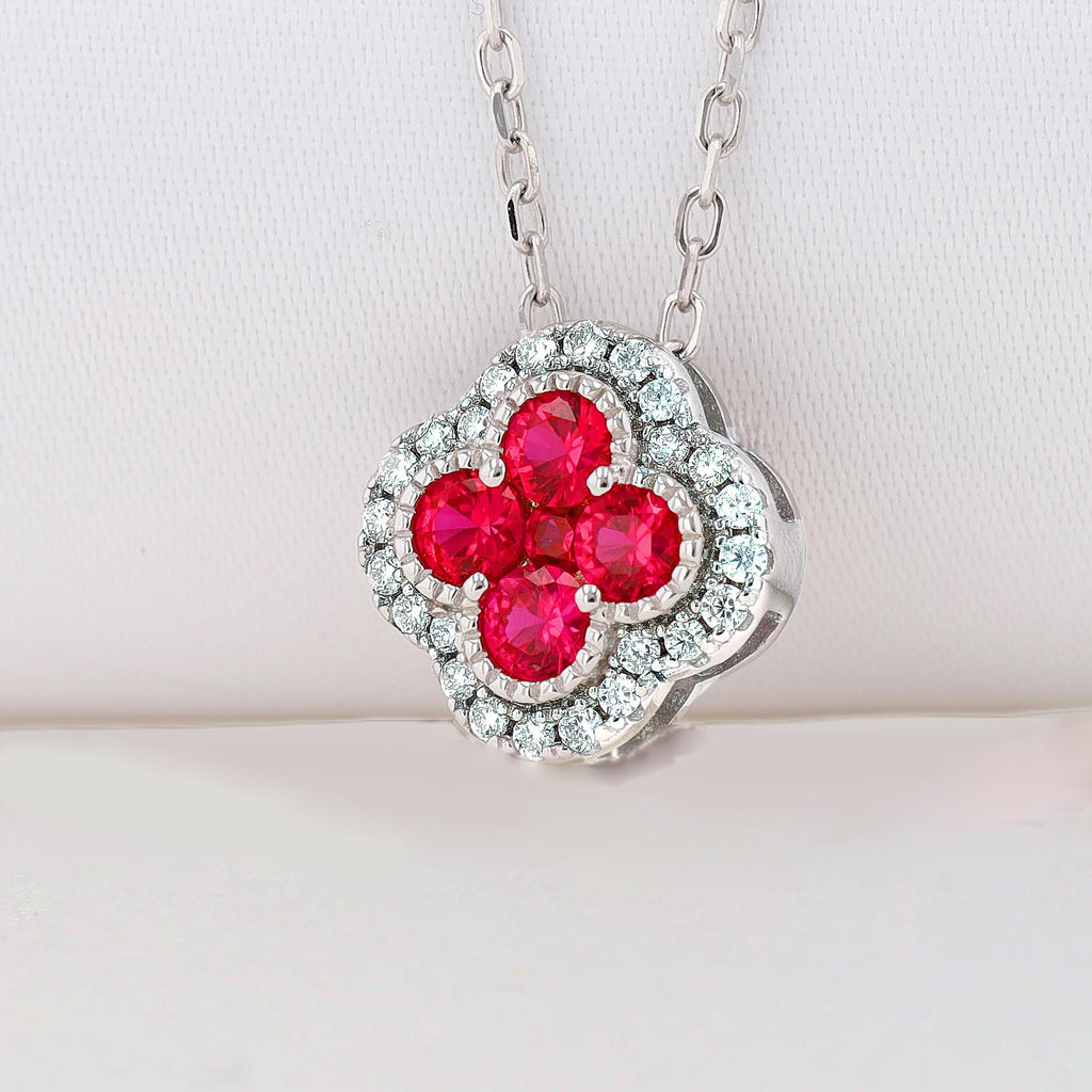 Ruby Clover Necklace in 14kt Gold