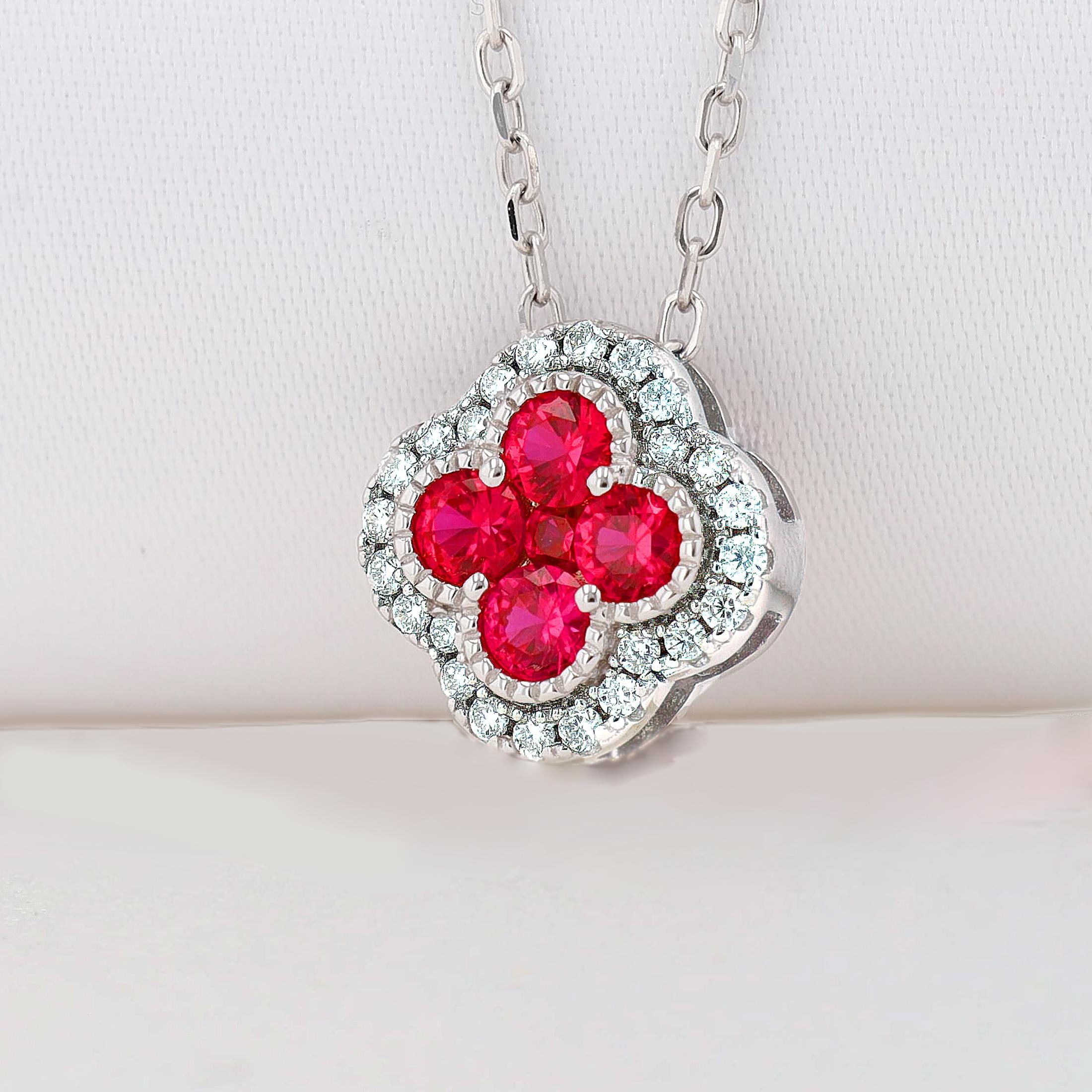 Ruby Clover Necklace in 14kt Gold