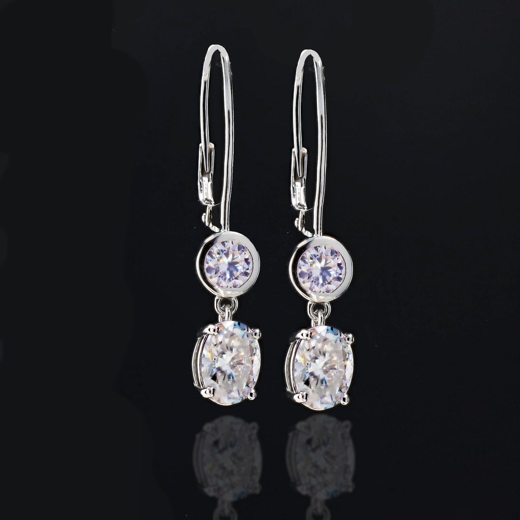 Moissanite Drop Lever Back Earrings in Sterling Silver