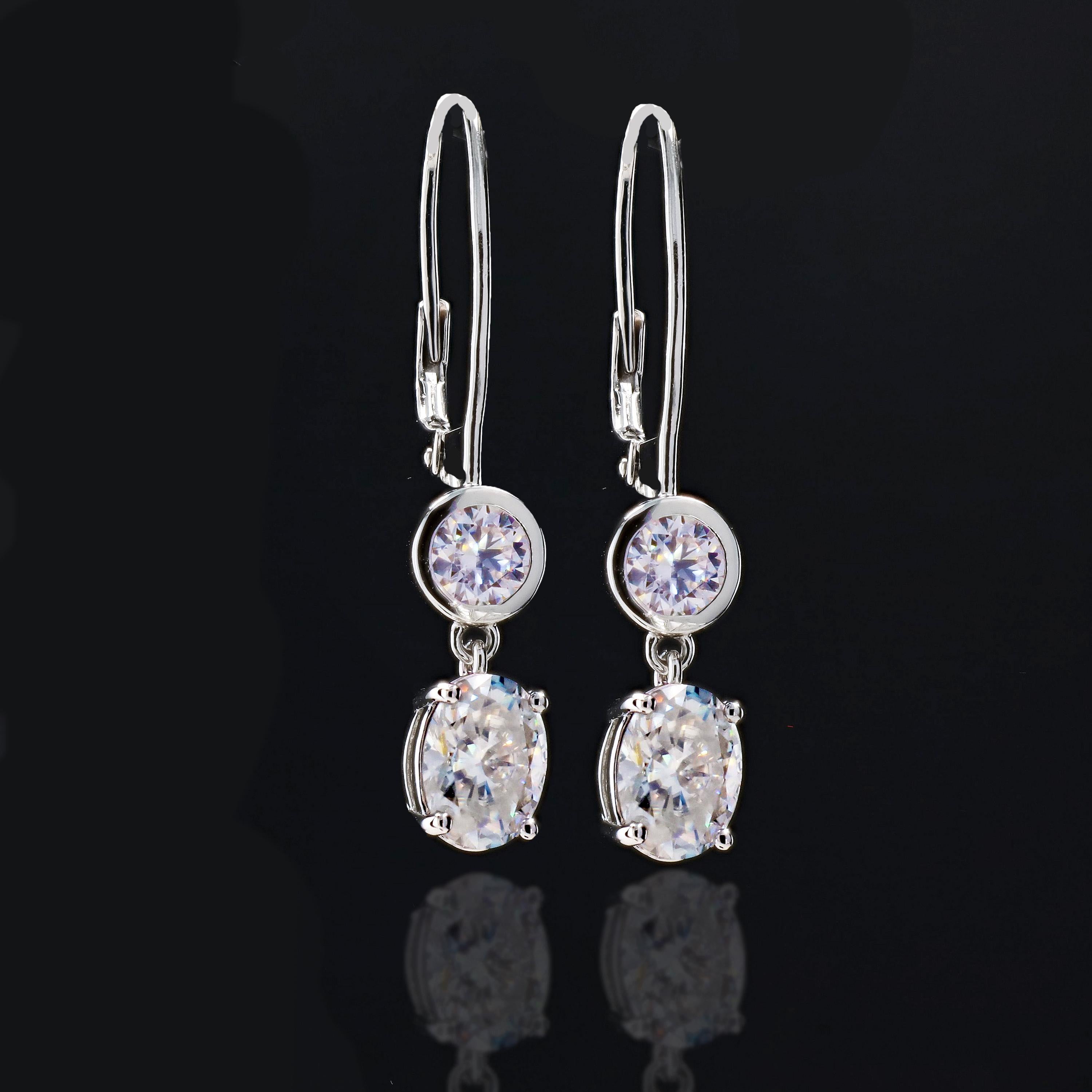 Moissanite Drop Lever Back Earrings in Sterling Silver