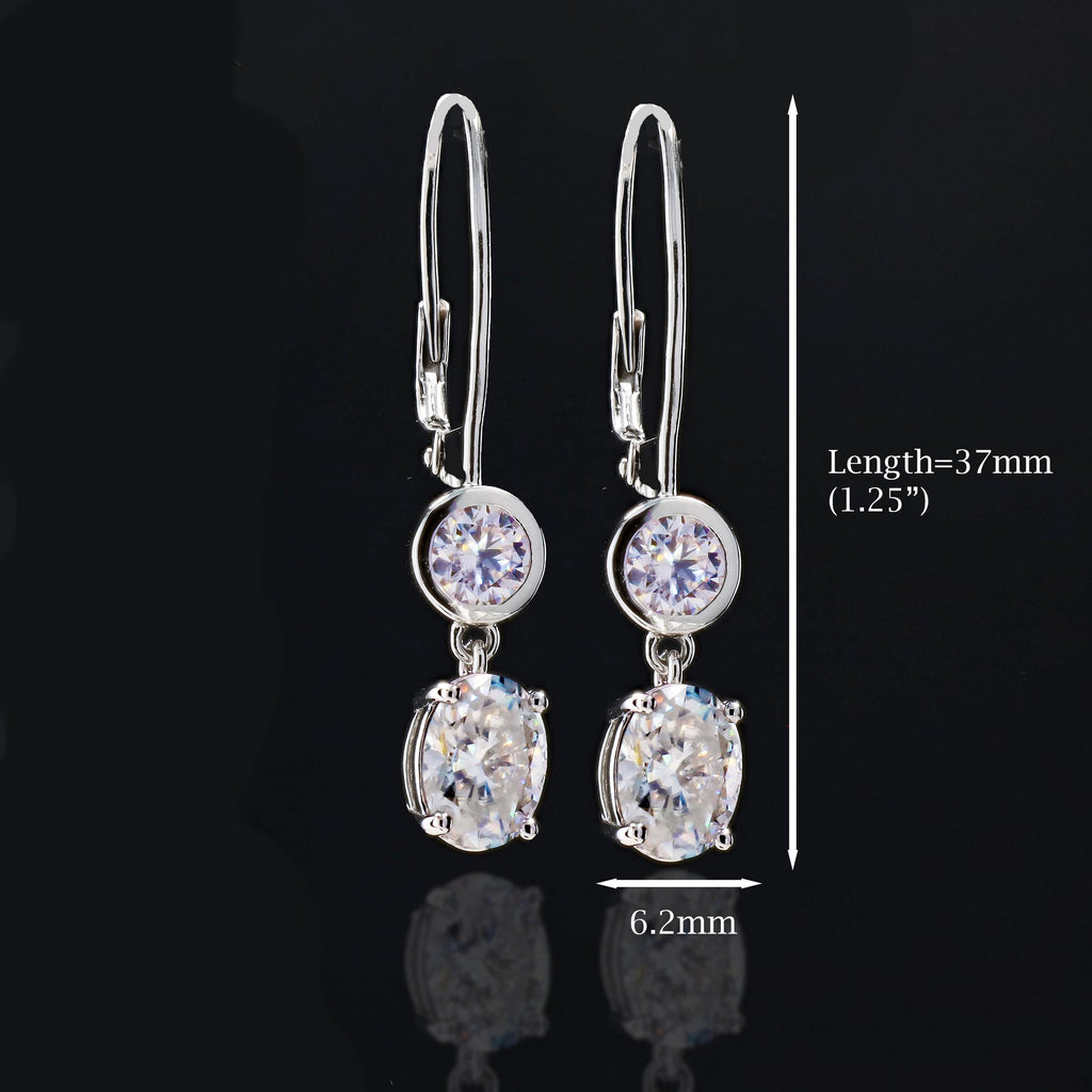 Moissanite Drop Lever Back Earrings in Sterling Silver