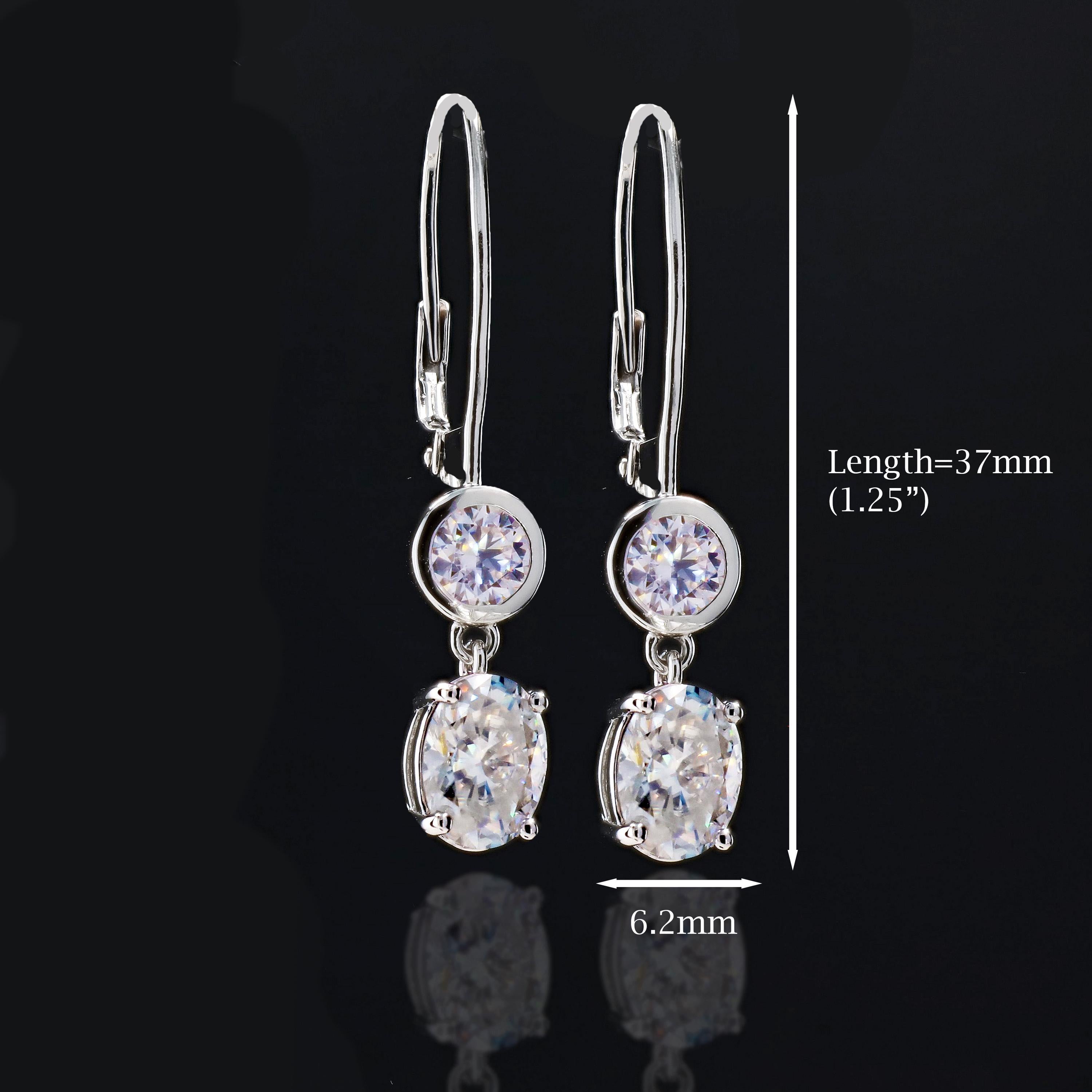 Moissanite Drop Lever Back Earrings in Sterling Silver