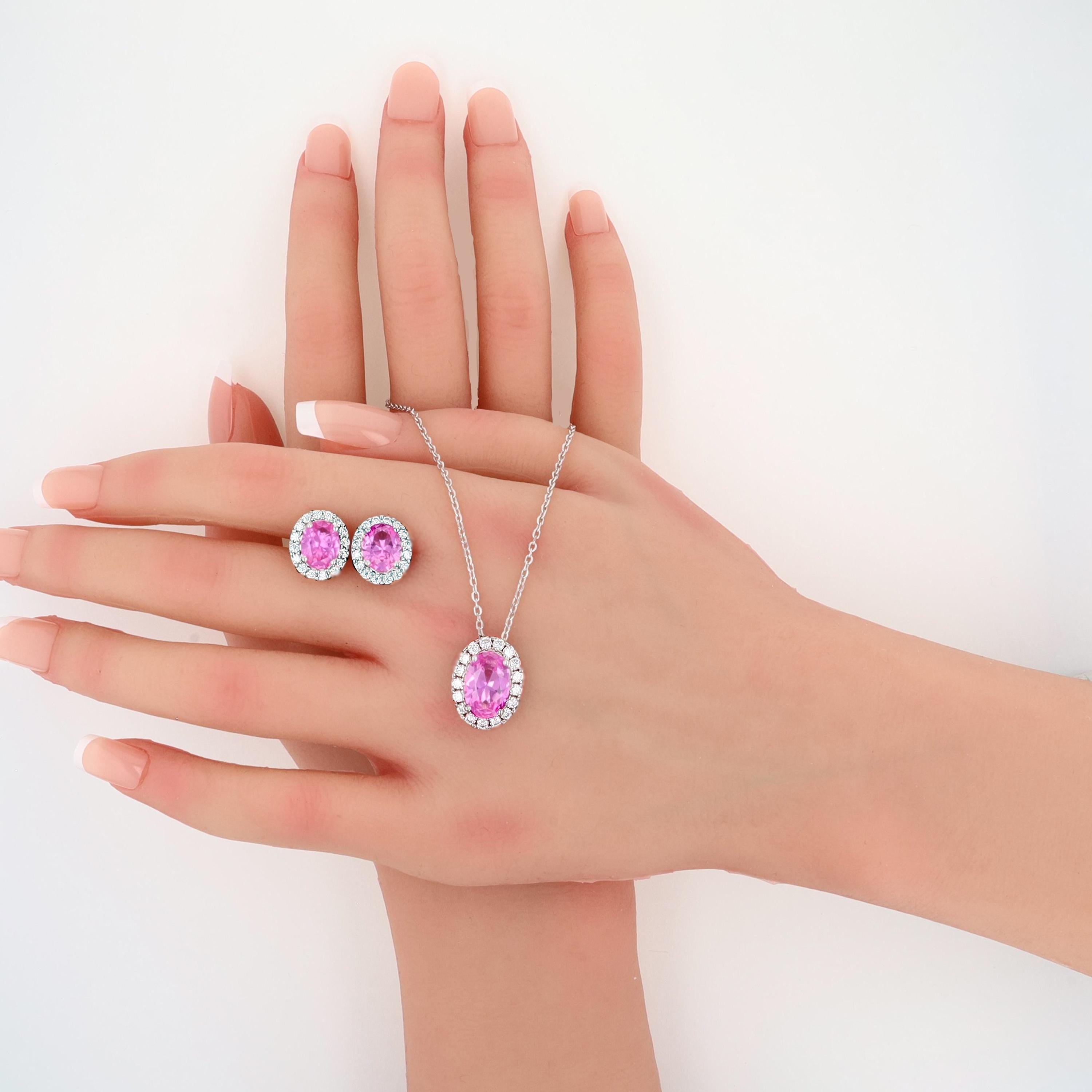 Lab Grown Pink Sapphire Halo Studs in Sterling Silver