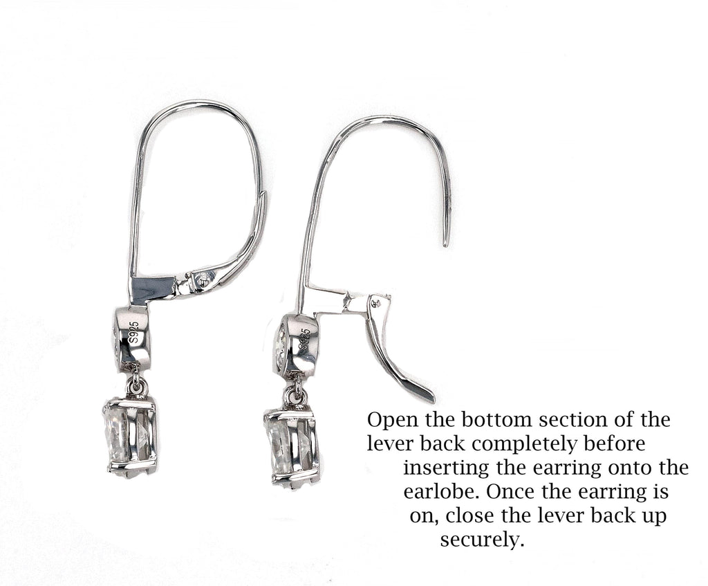 Moissanite Drop Lever Back Earrings in Sterling Silver