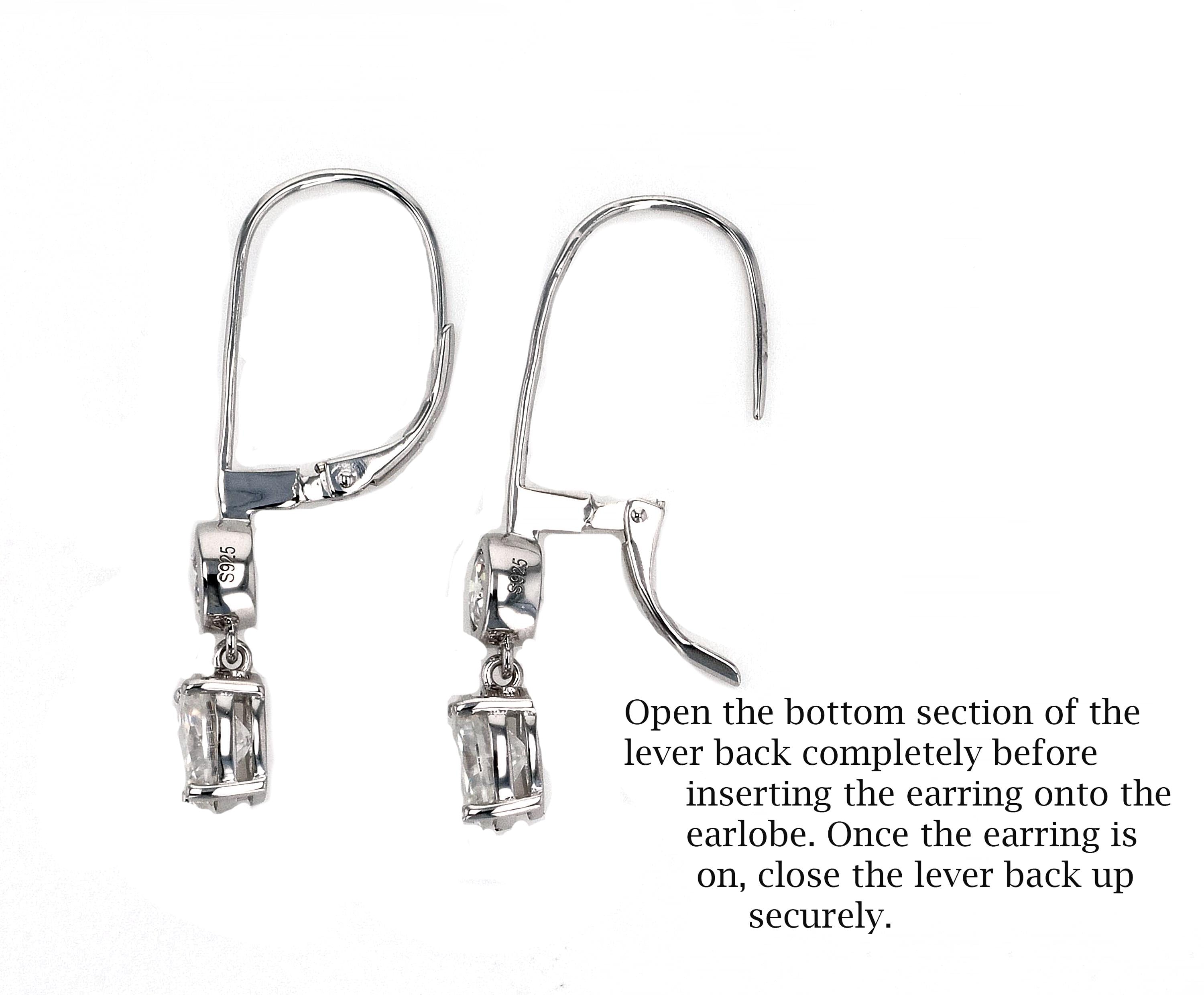 Moissanite Drop Lever Back Earrings in Sterling Silver