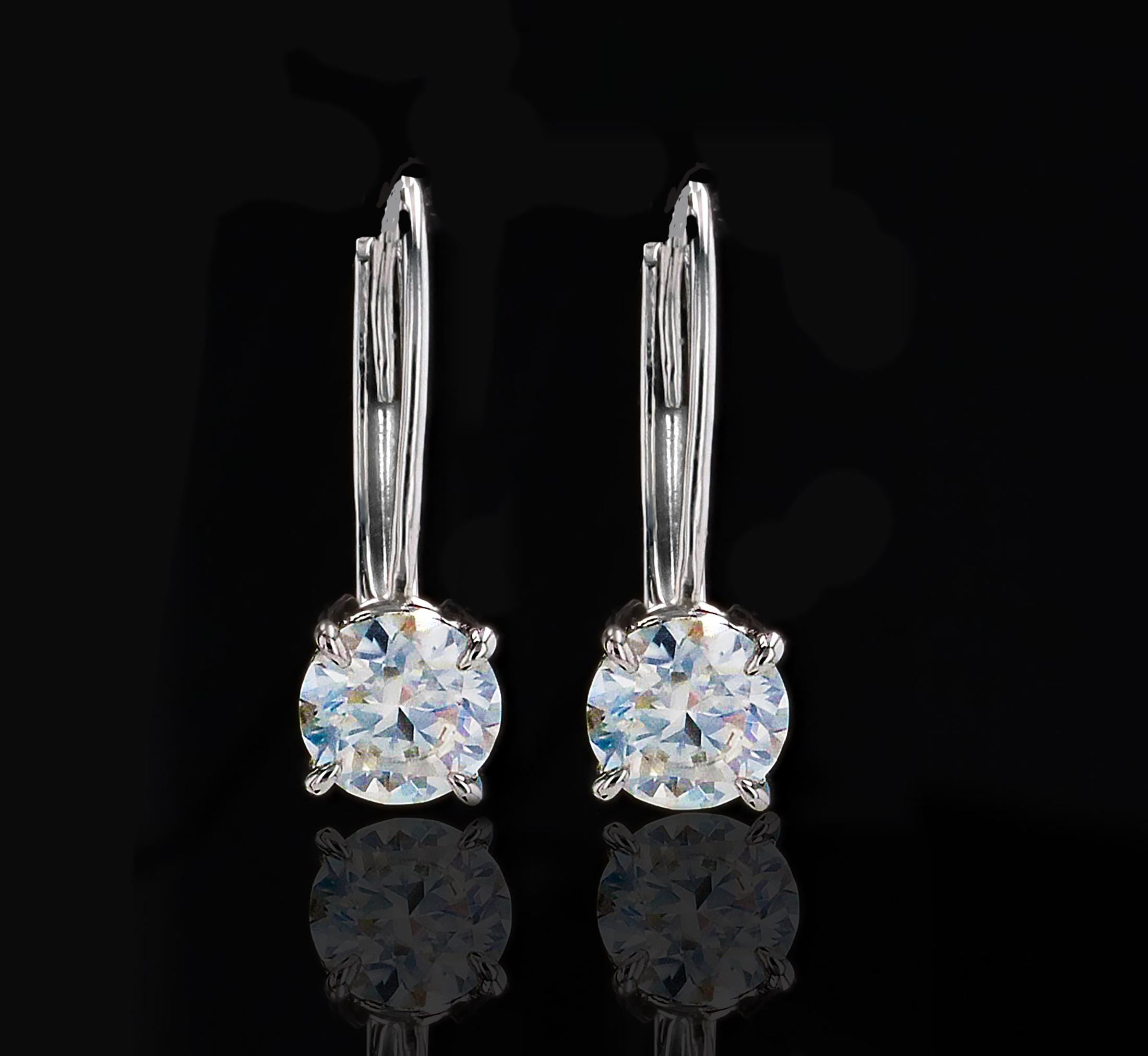 Moissanite Lever Back Earrings in Sterling Silver