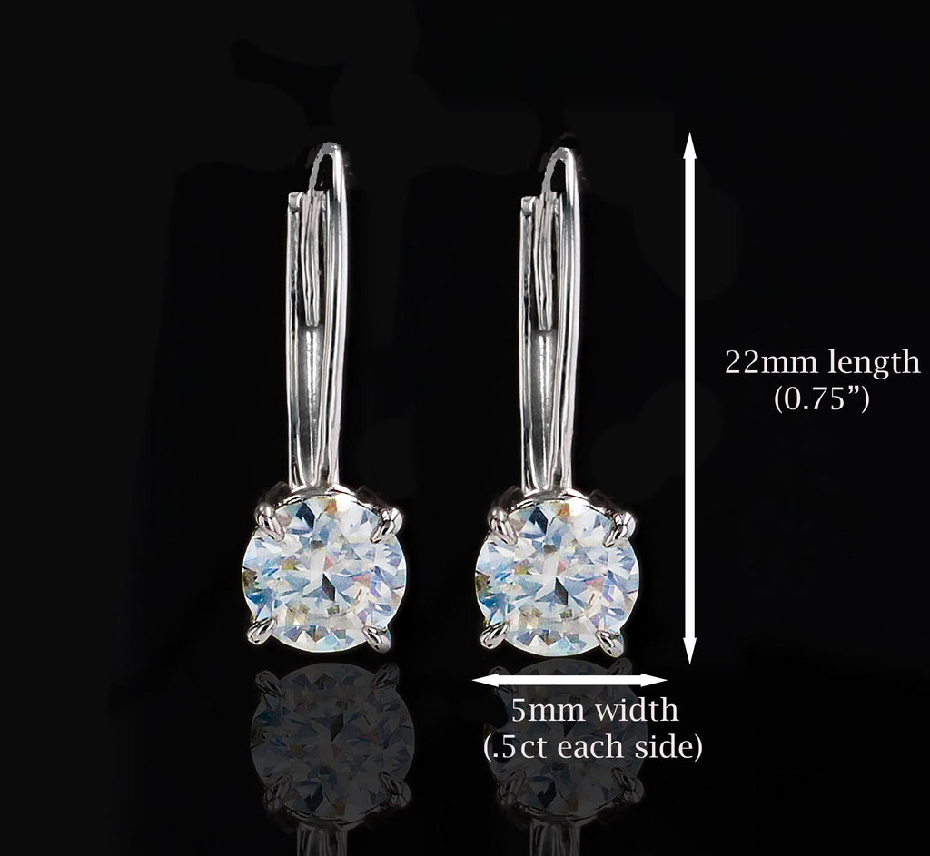 Moissanite Lever Back Earrings in Sterling Silver